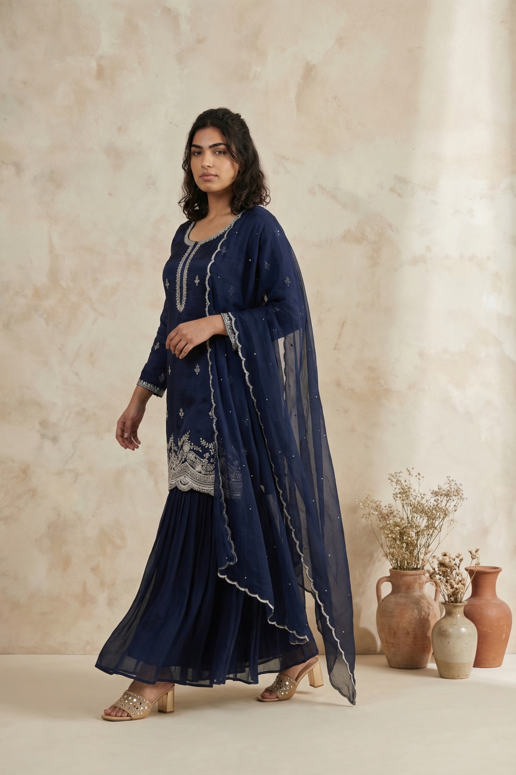 Midnight Blue Crepe Sharara Set