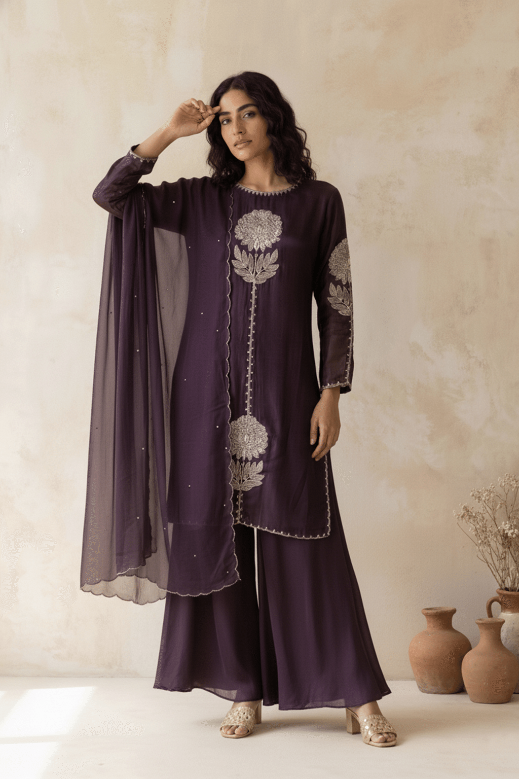 Deep Plum Crepe Palazzo Set