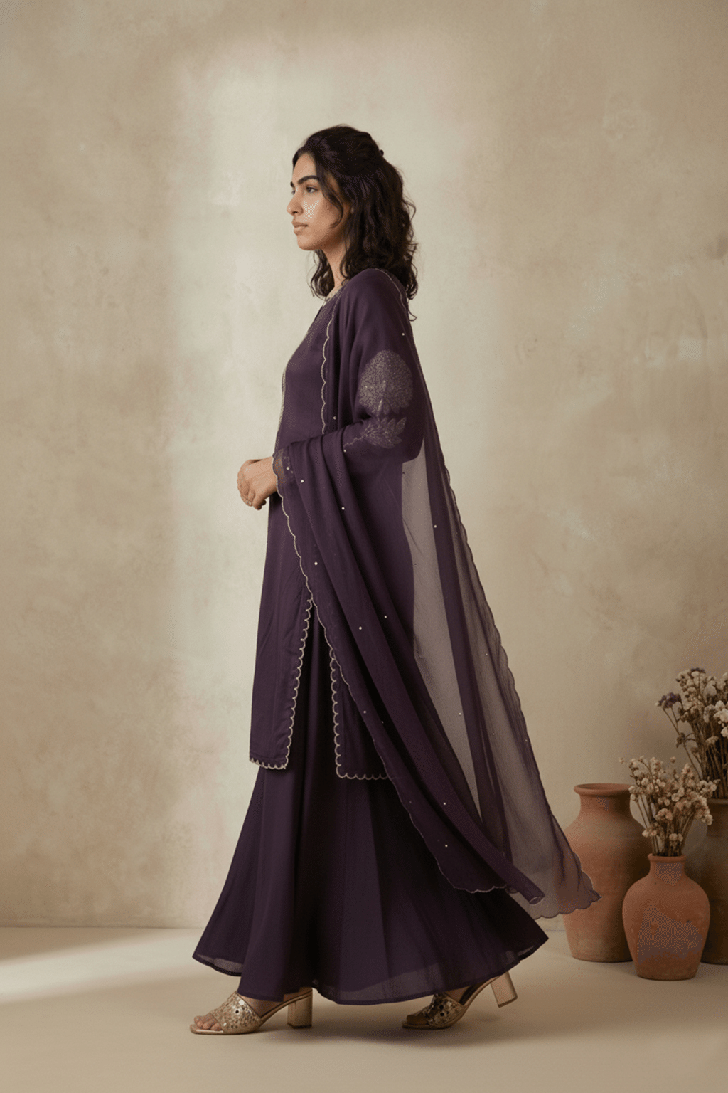 Deep Plum Crepe Palazzo Set