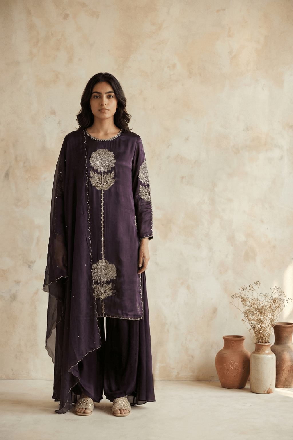 Deep Plum Crepe Palazzo Set