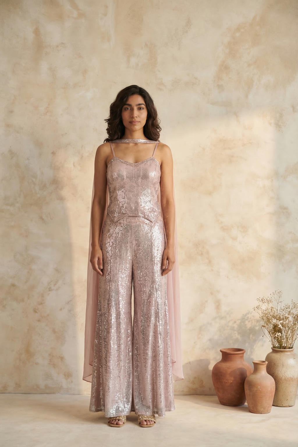 Pink Net Palazzo Set