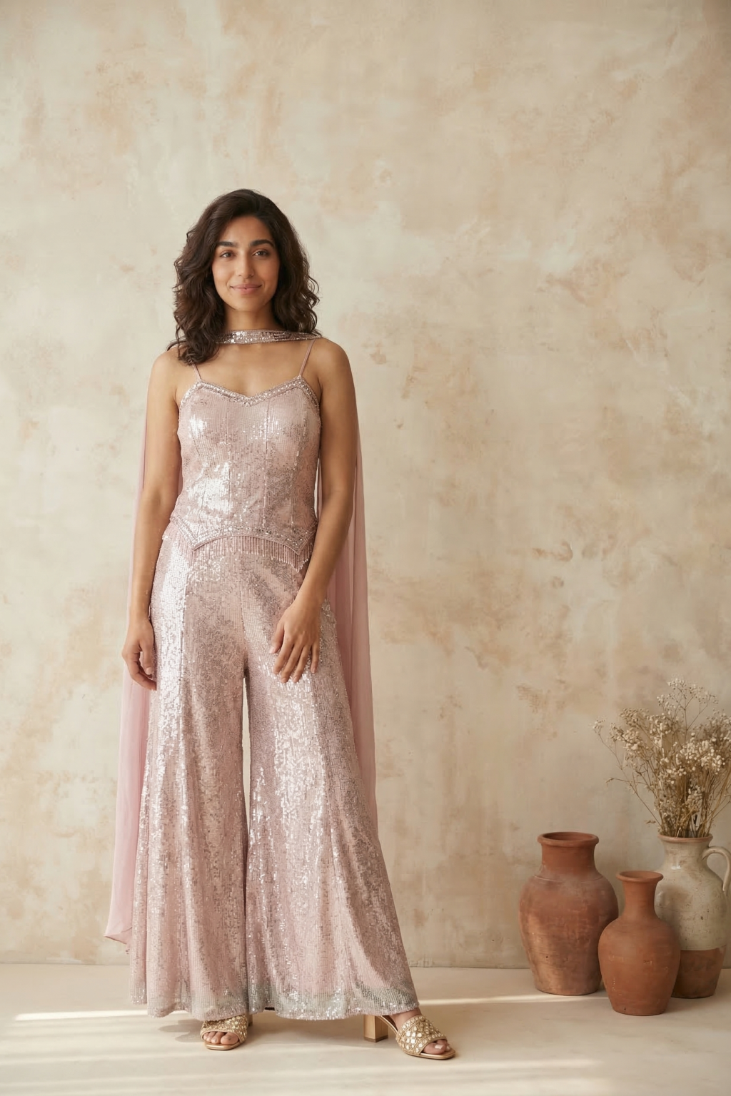 Pink Net Palazzo Set