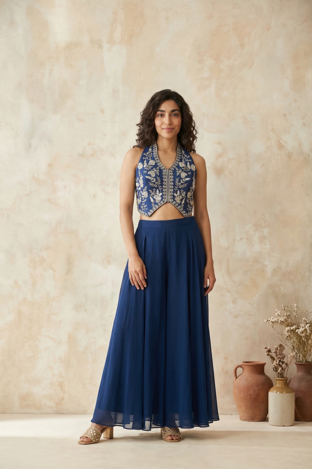 Blue Silk Palazzo Set
