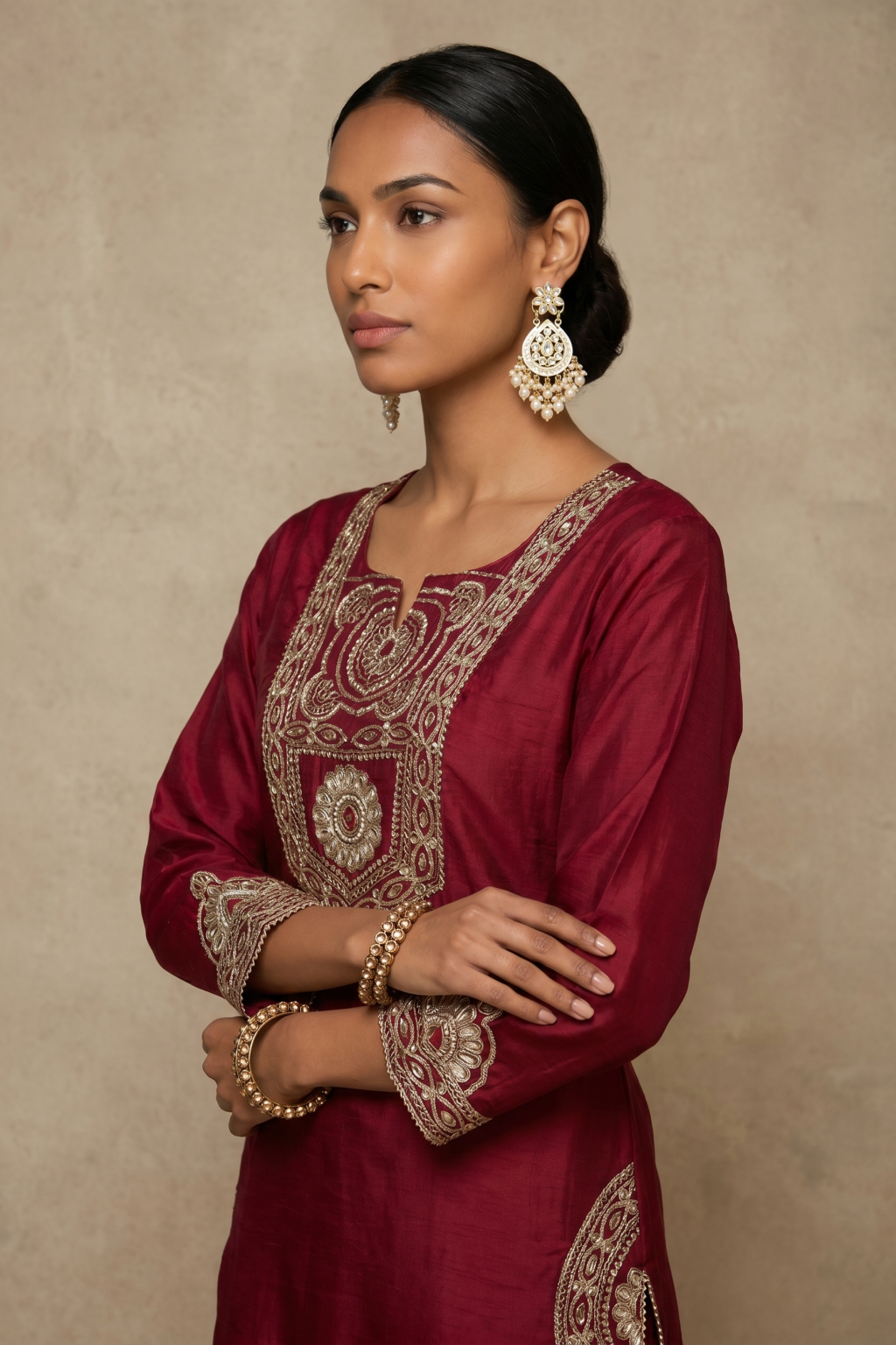 The Regal Maroon Raw Silk Dhoti Ensemble