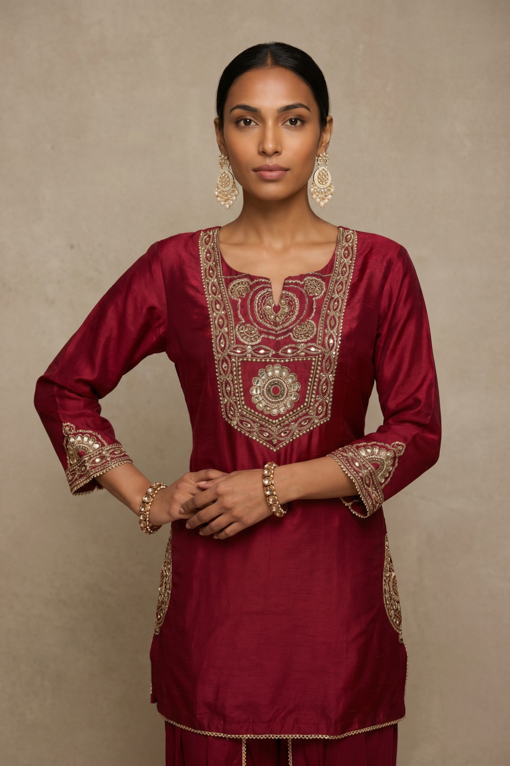 The Regal Maroon Raw Silk Dhoti Ensemble