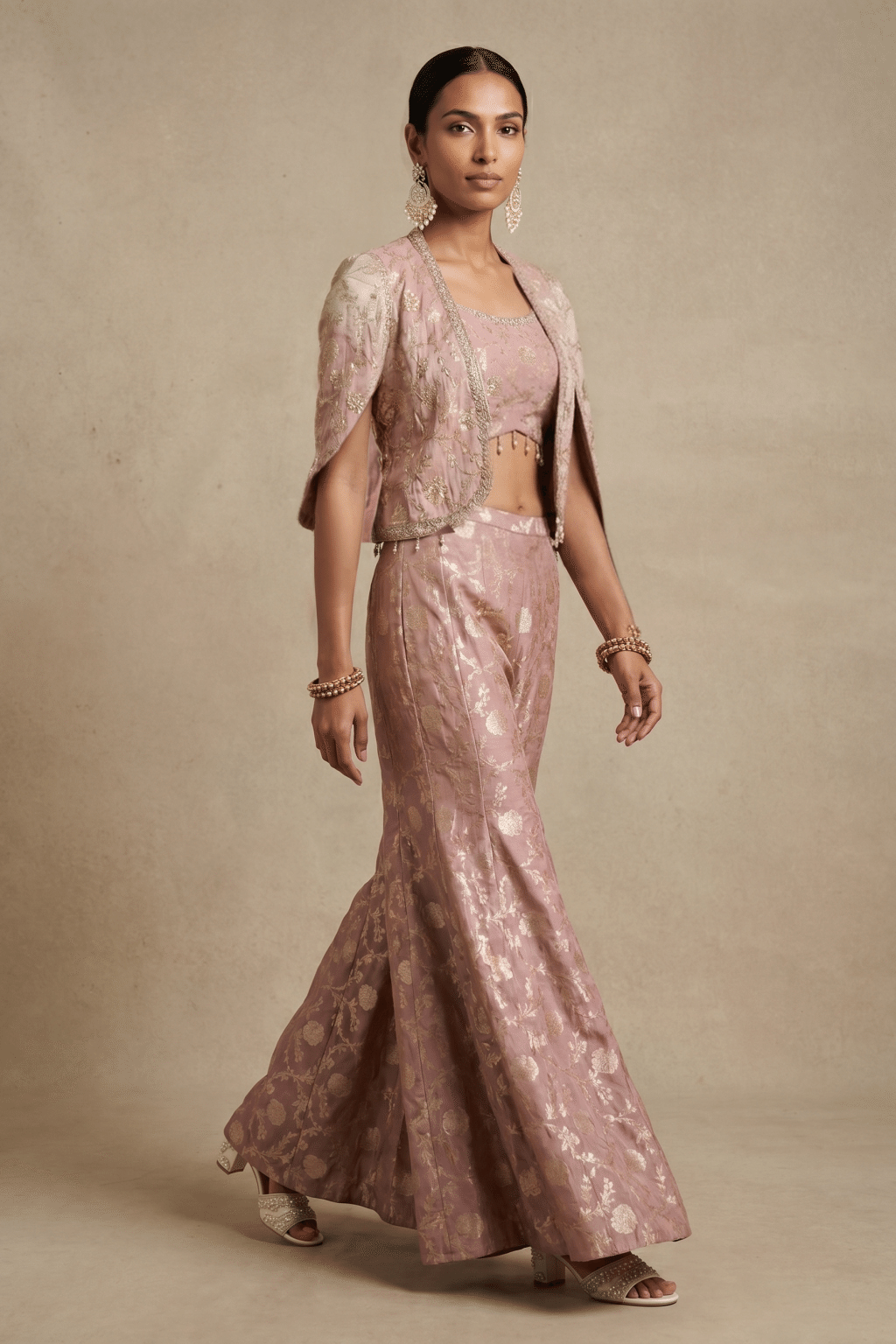 Dusty Pink Tissue Indo-Western Set