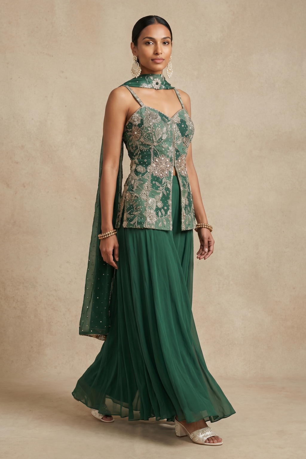 Emerald Green Embroidered Sharara Set