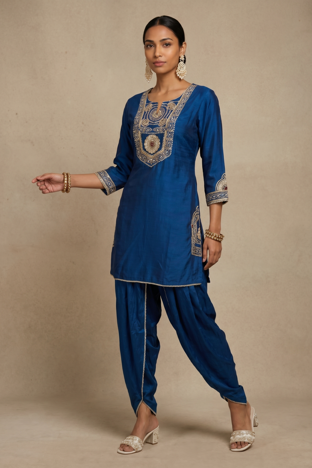 Royal Blue Embroidered Dhoti Set