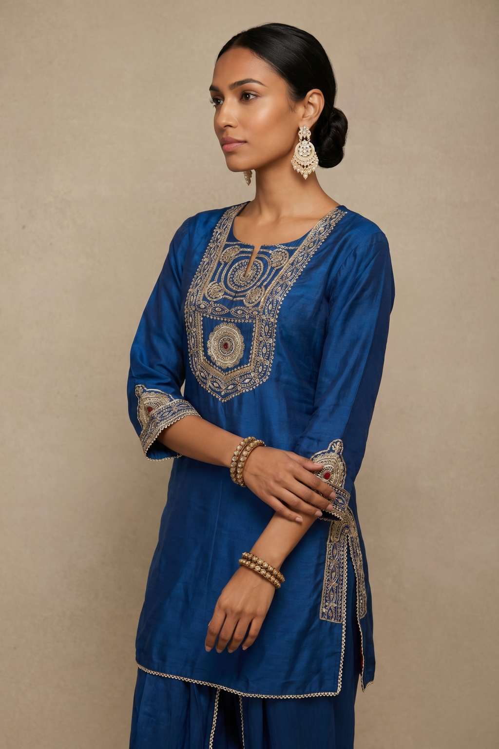 Royal Blue Embroidered Dhoti Set
