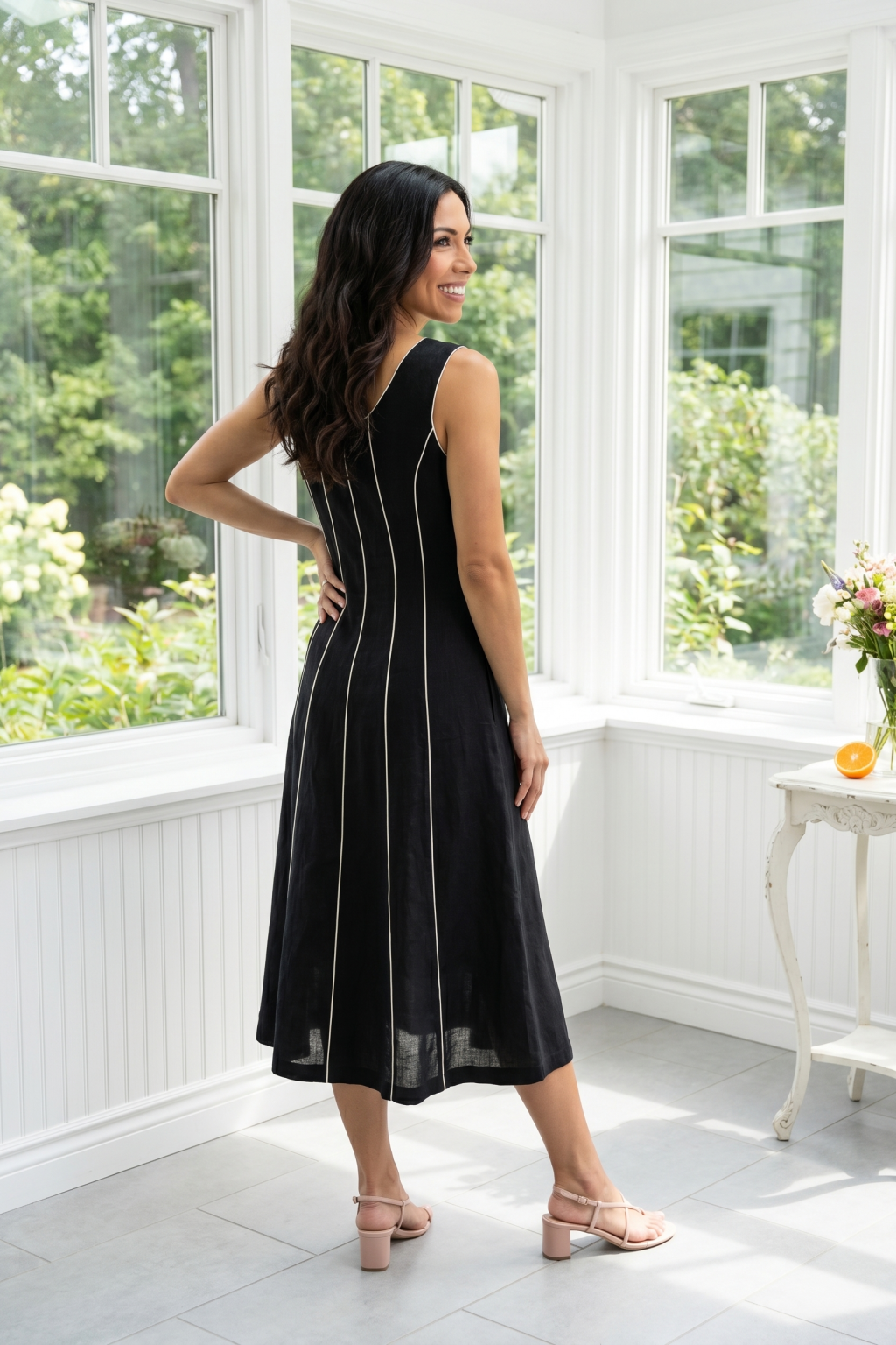 Black Linen Midi Dress