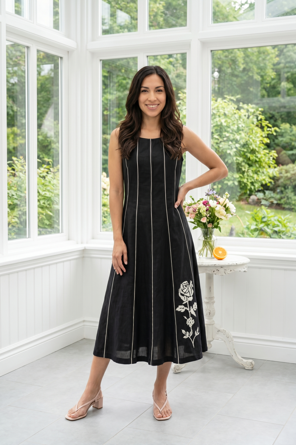 Black Linen Midi Dress