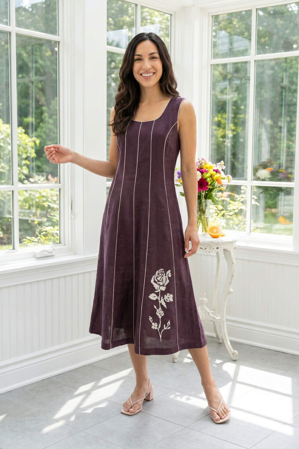 Plum Linen Midi Dress