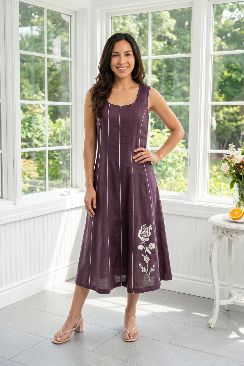 Plum Linen Midi Dress