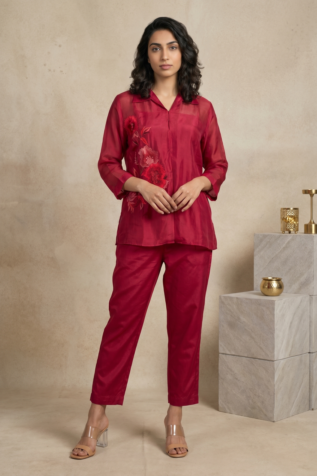 Red Organza Co-Ord Set