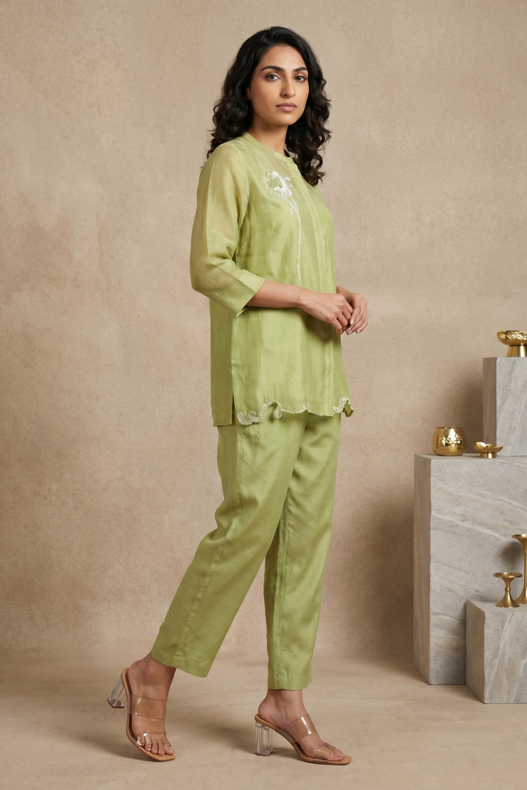 Pistachio Green Organza Co-Ord Set