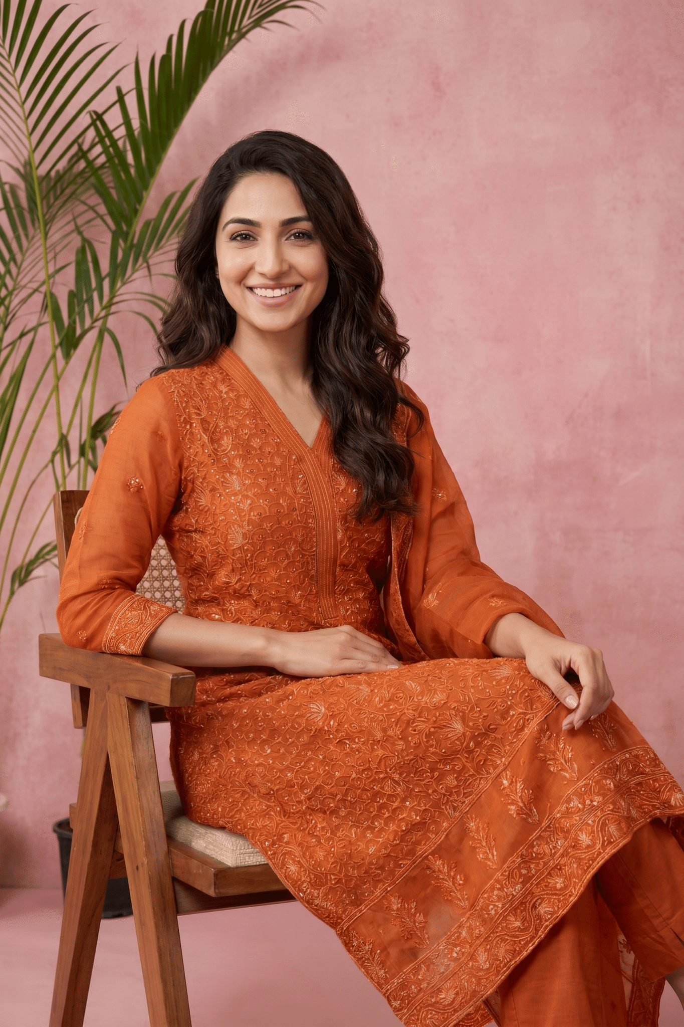 Burnt Orange Embroidered Cotton Salwar Set