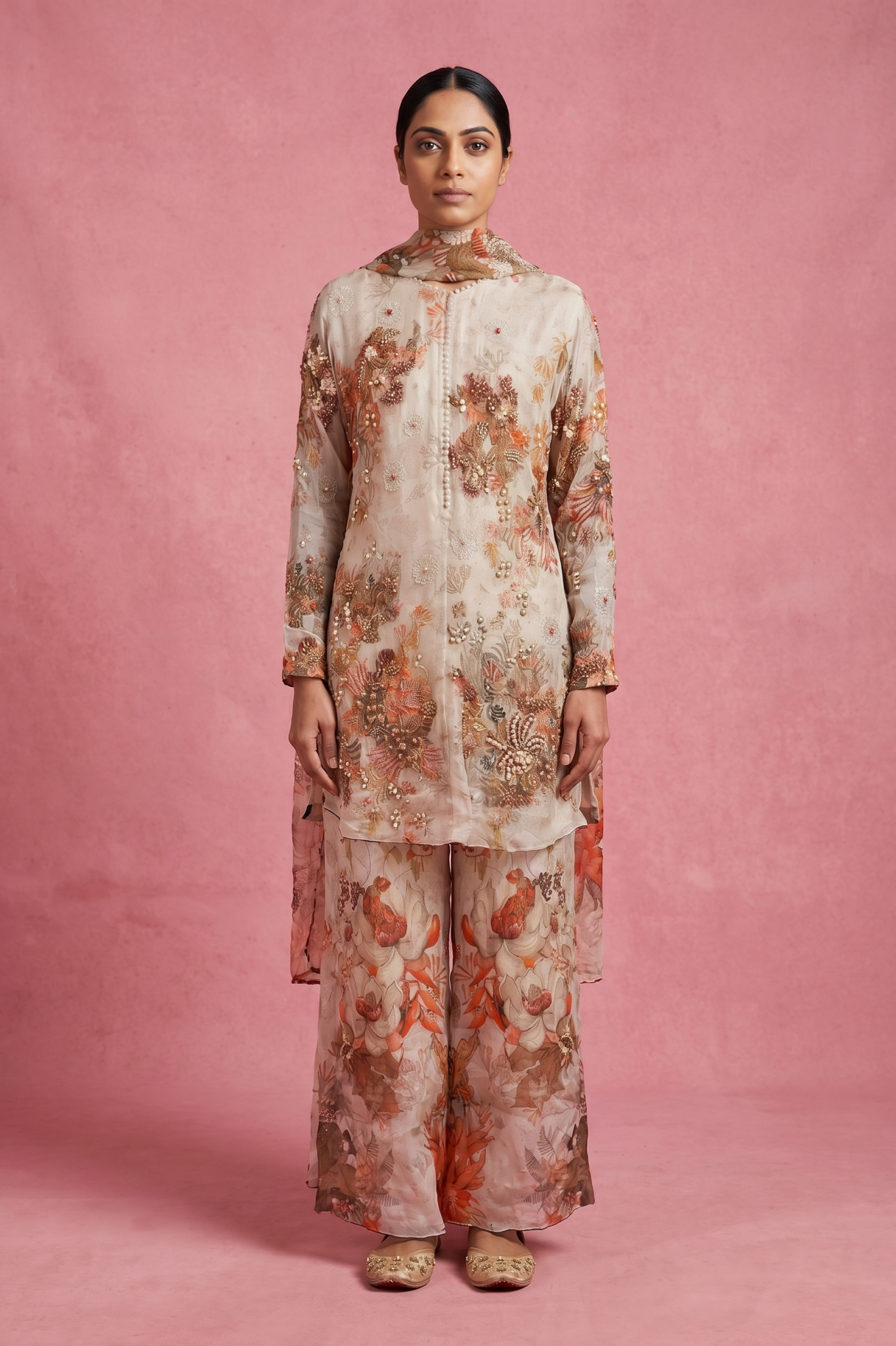 Floral Chiffon Cotton Palazzo Set