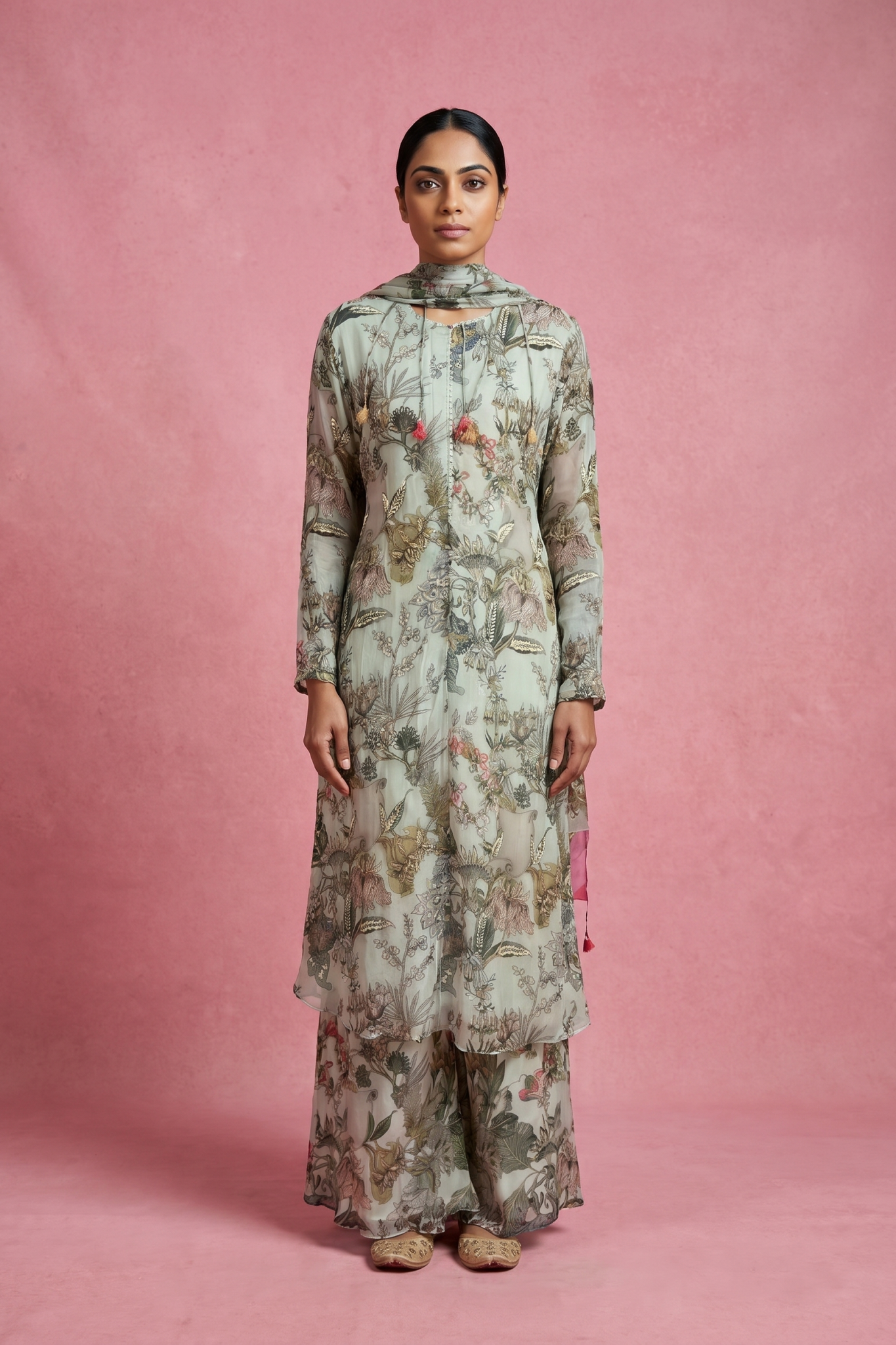 Sage Floral Printed Sharara Set