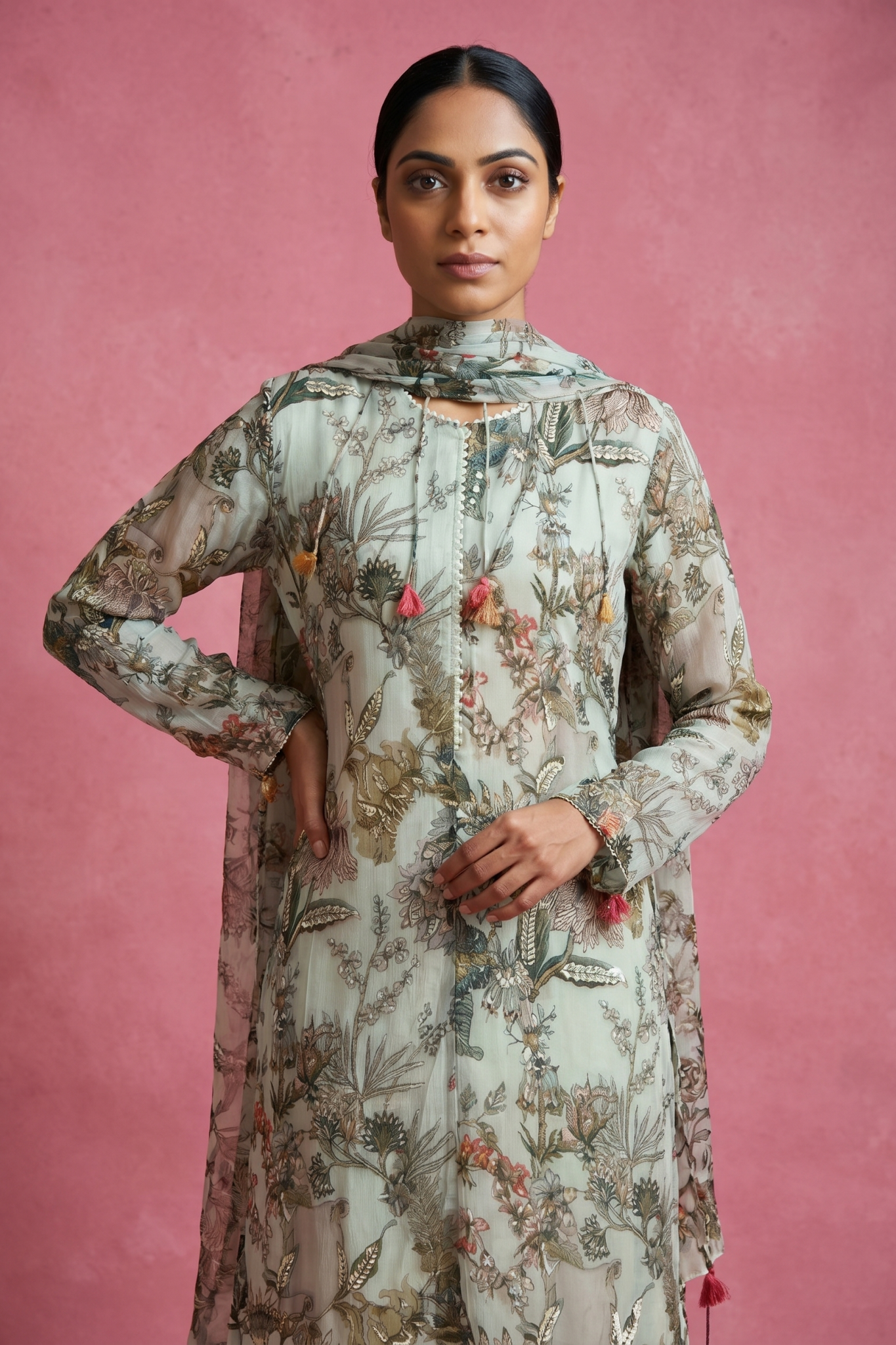Sage Floral Printed Sharara Set