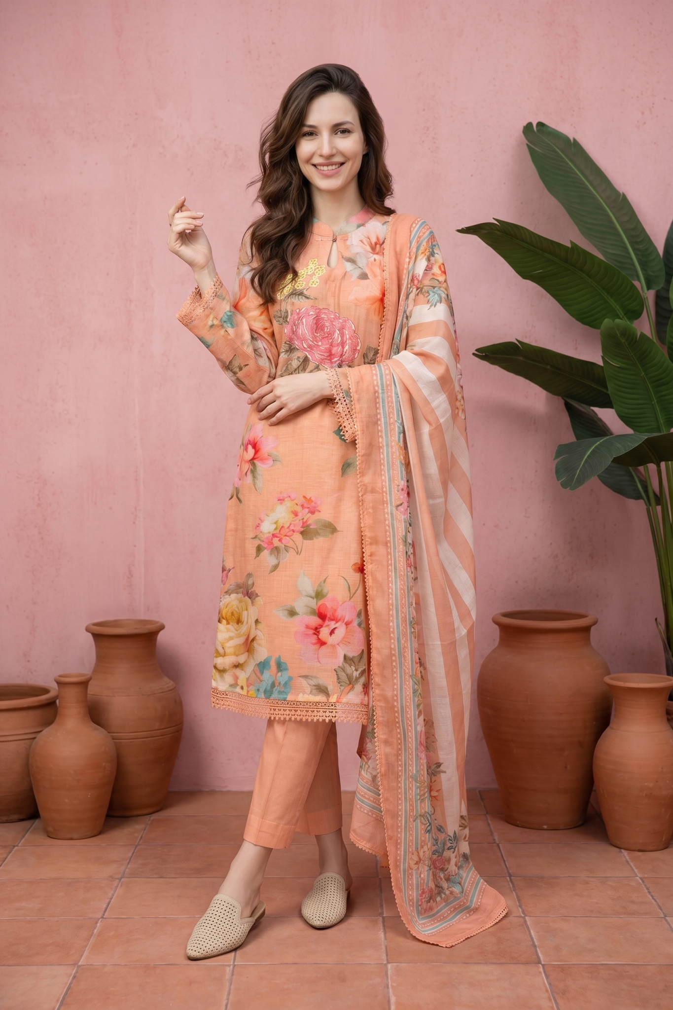 Peach Floral Printed Salwar Set