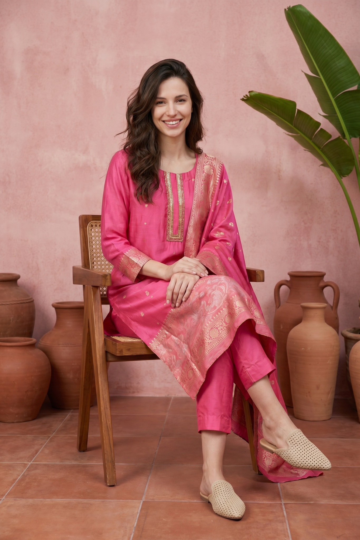 Pink Straight Cut Silk Salwar Set