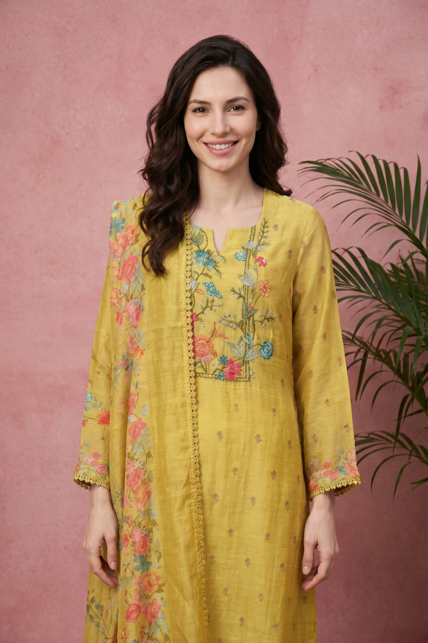 Mustard Floral Cotton Suit Set