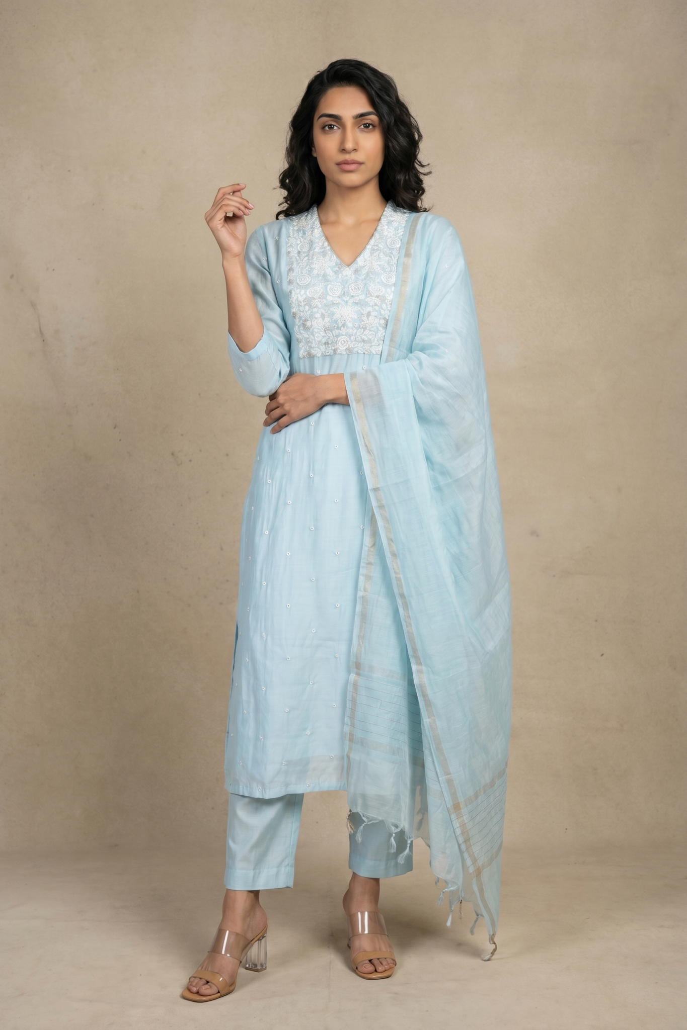 Powder Blue Embroidered Suit Set