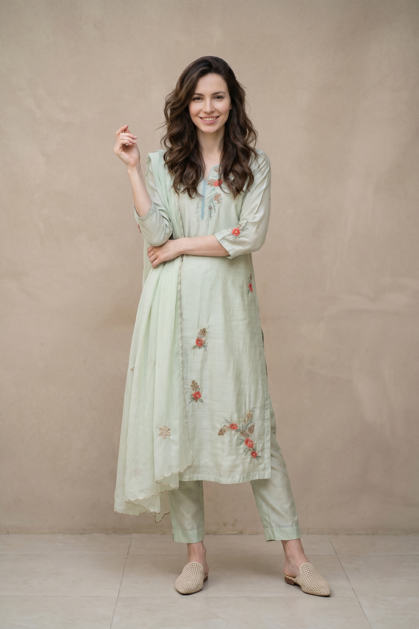 Mint Green Embroidered Suit Set