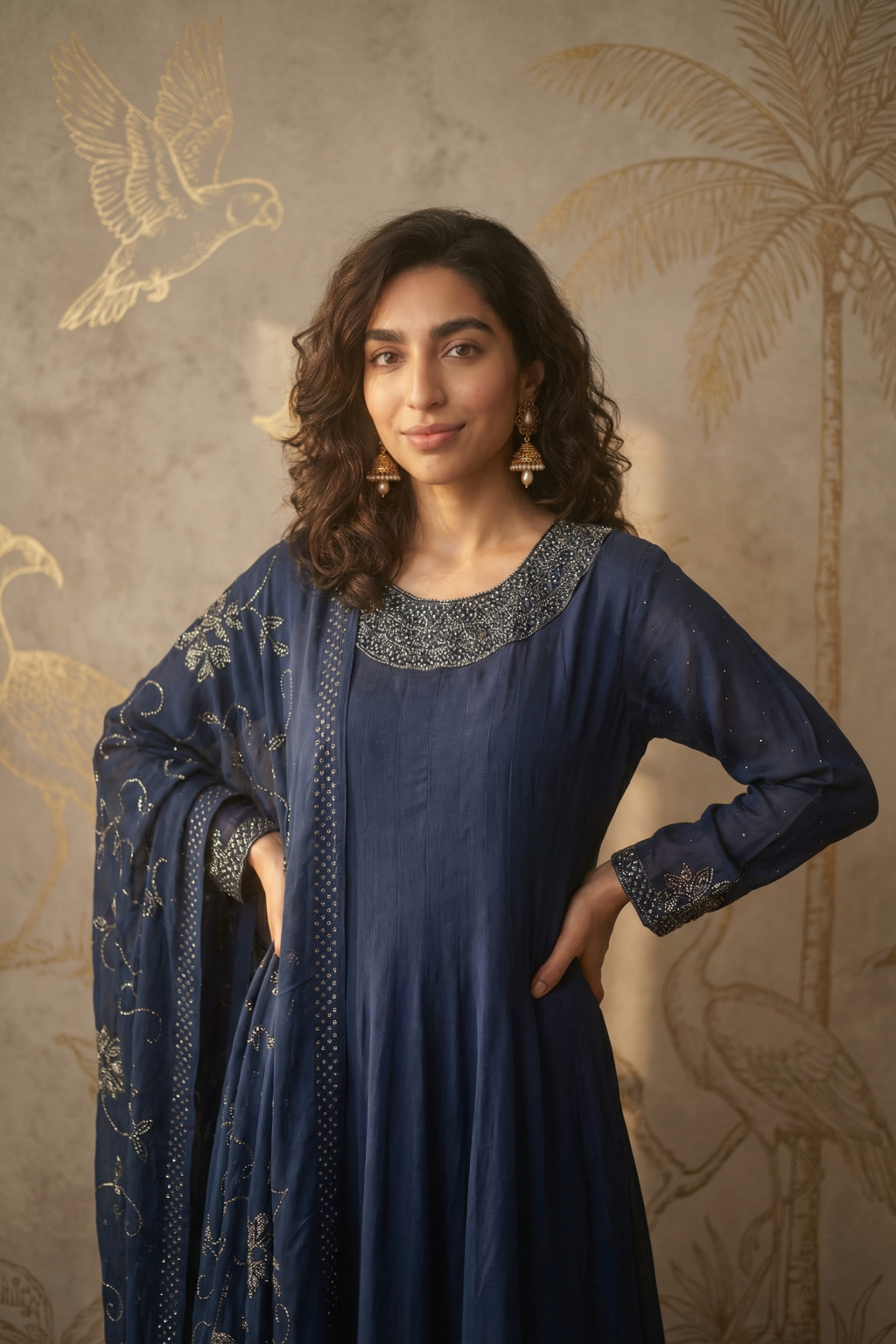 Blue Crepe Anarkali Suit