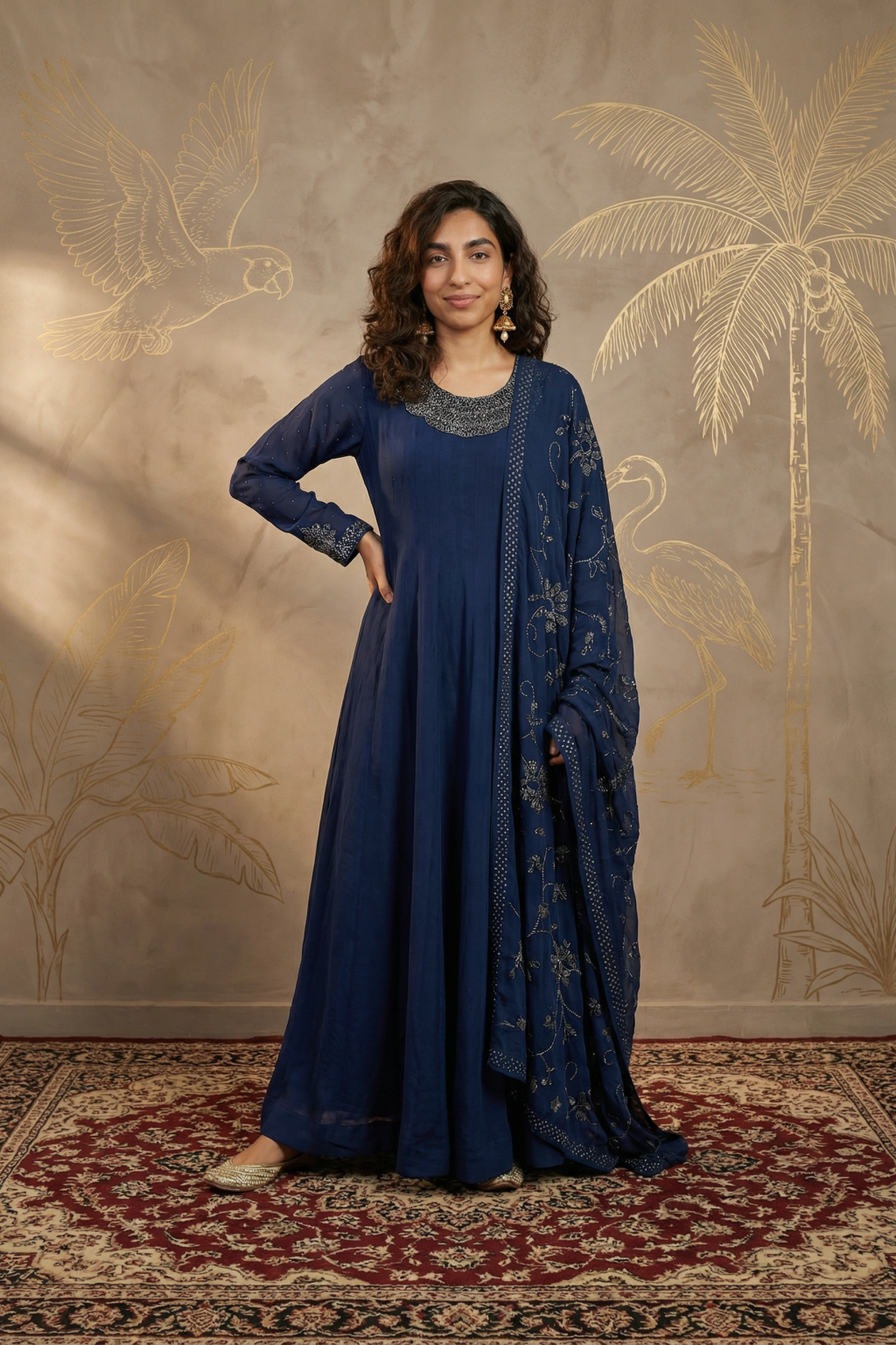 Blue Crepe Anarkali Suit