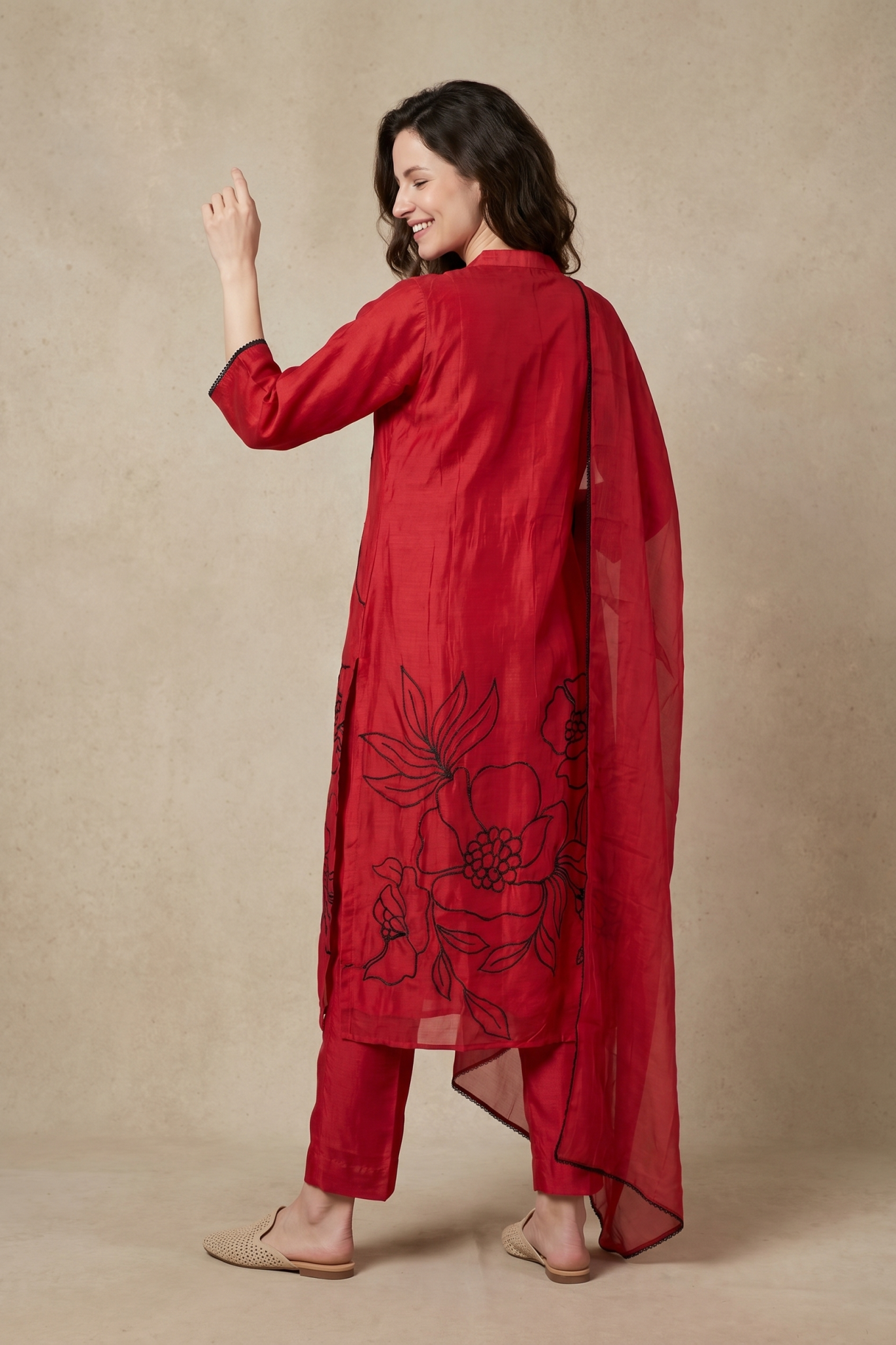 Ruby Red Floral Embroidered Salwar Set