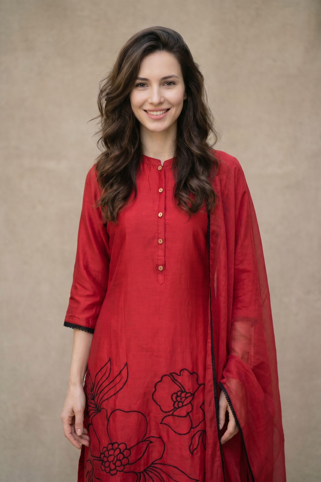 Ruby Red Floral Embroidered Salwar Set