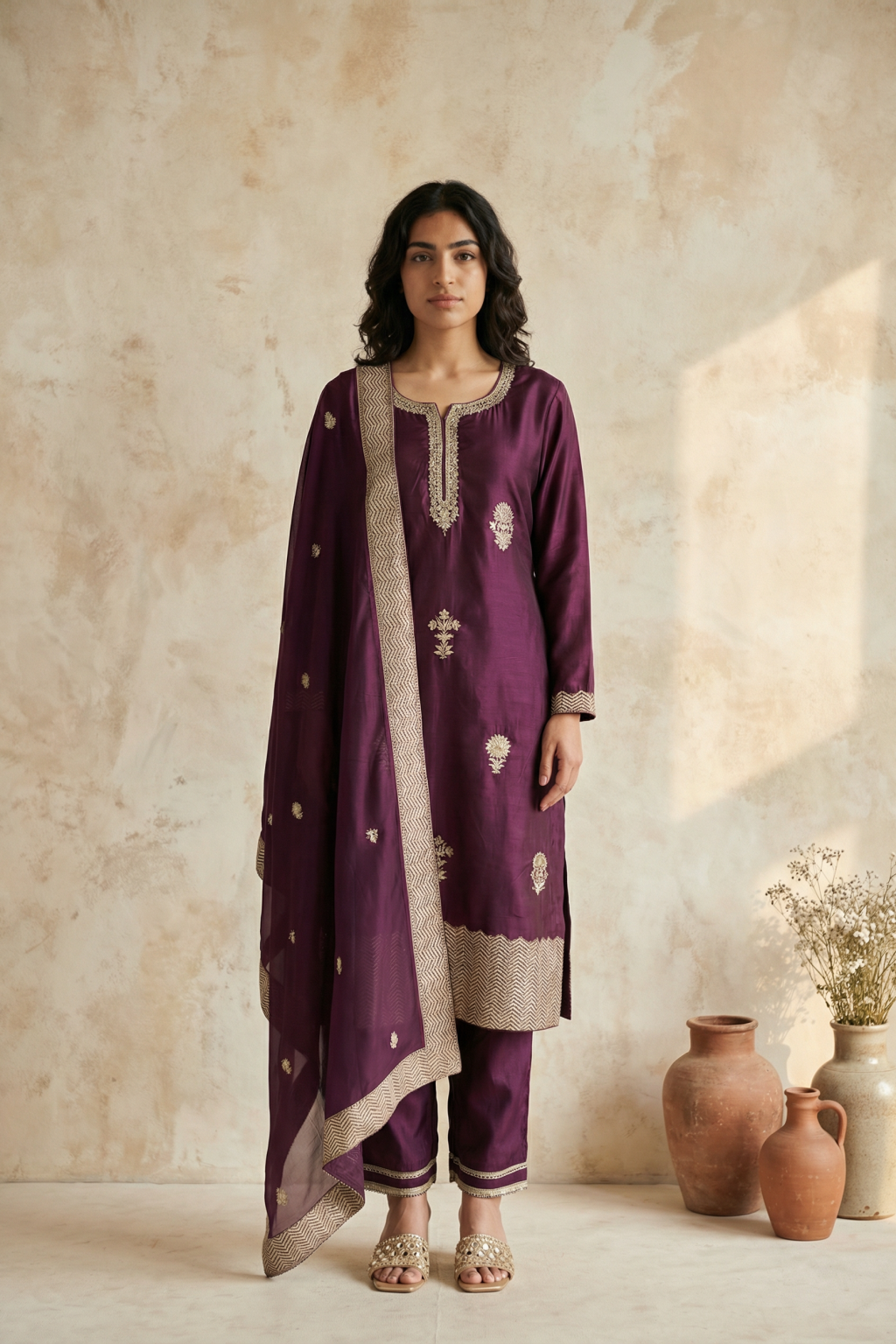 Maroon Silk Salwar Set