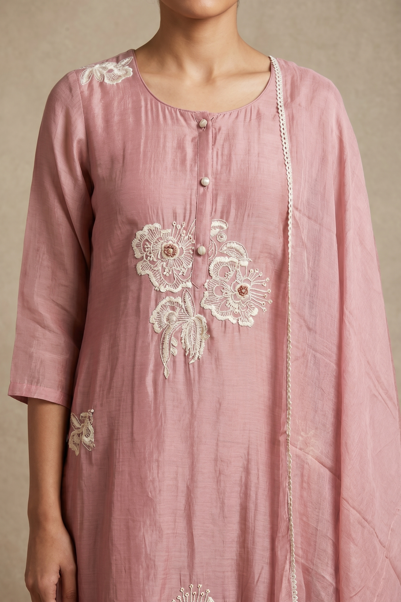 Dusty Pink Floral Embroidered Cotton Salwar Set