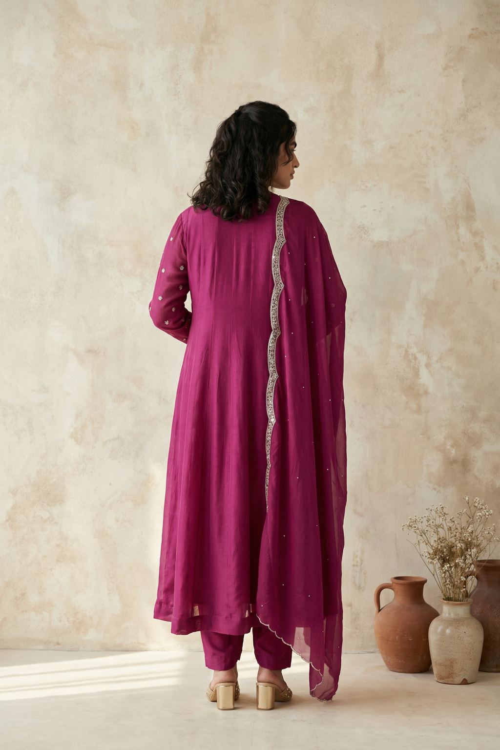 Pink Crepe Anarkali Suit