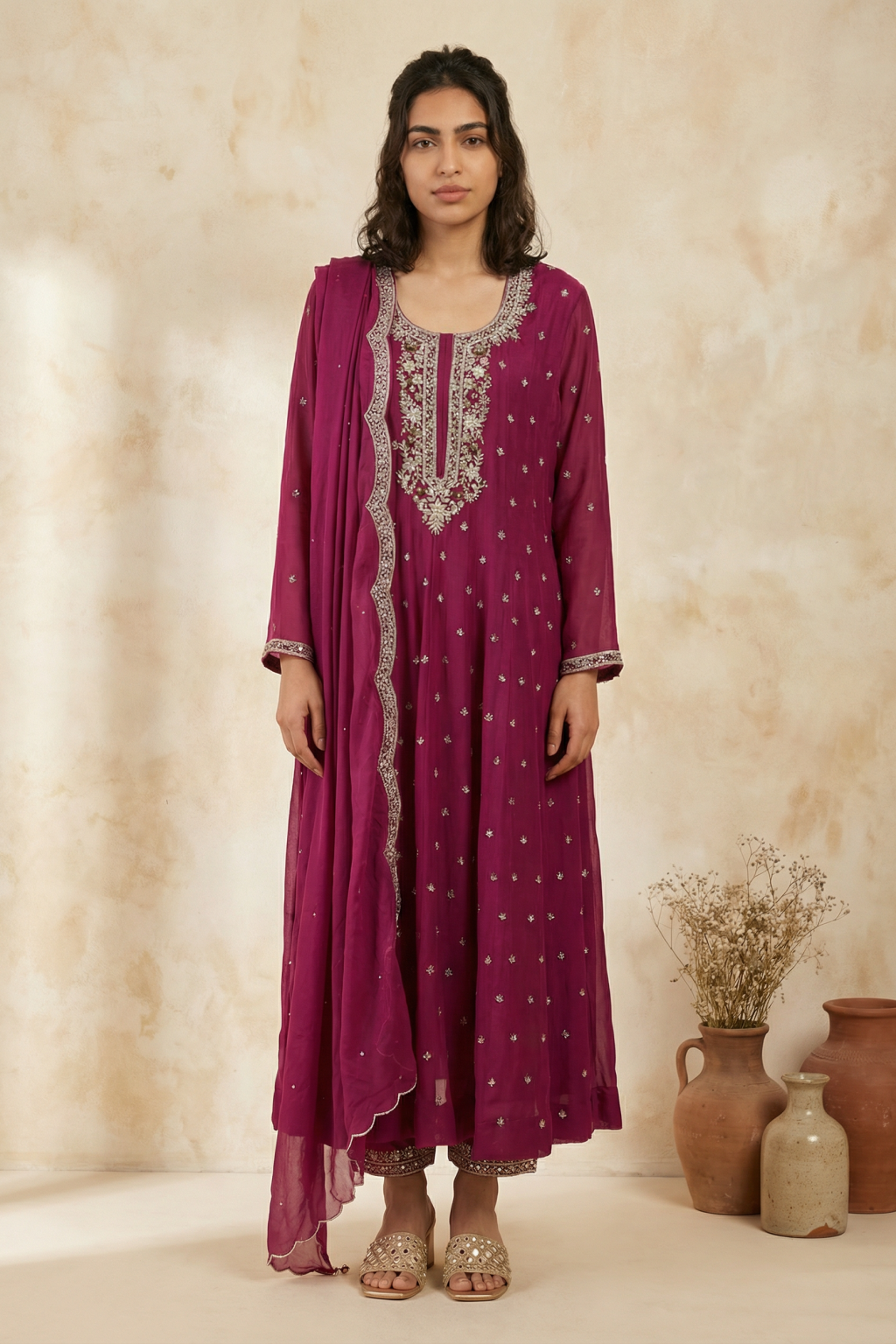 Pink Crepe Anarkali Suit