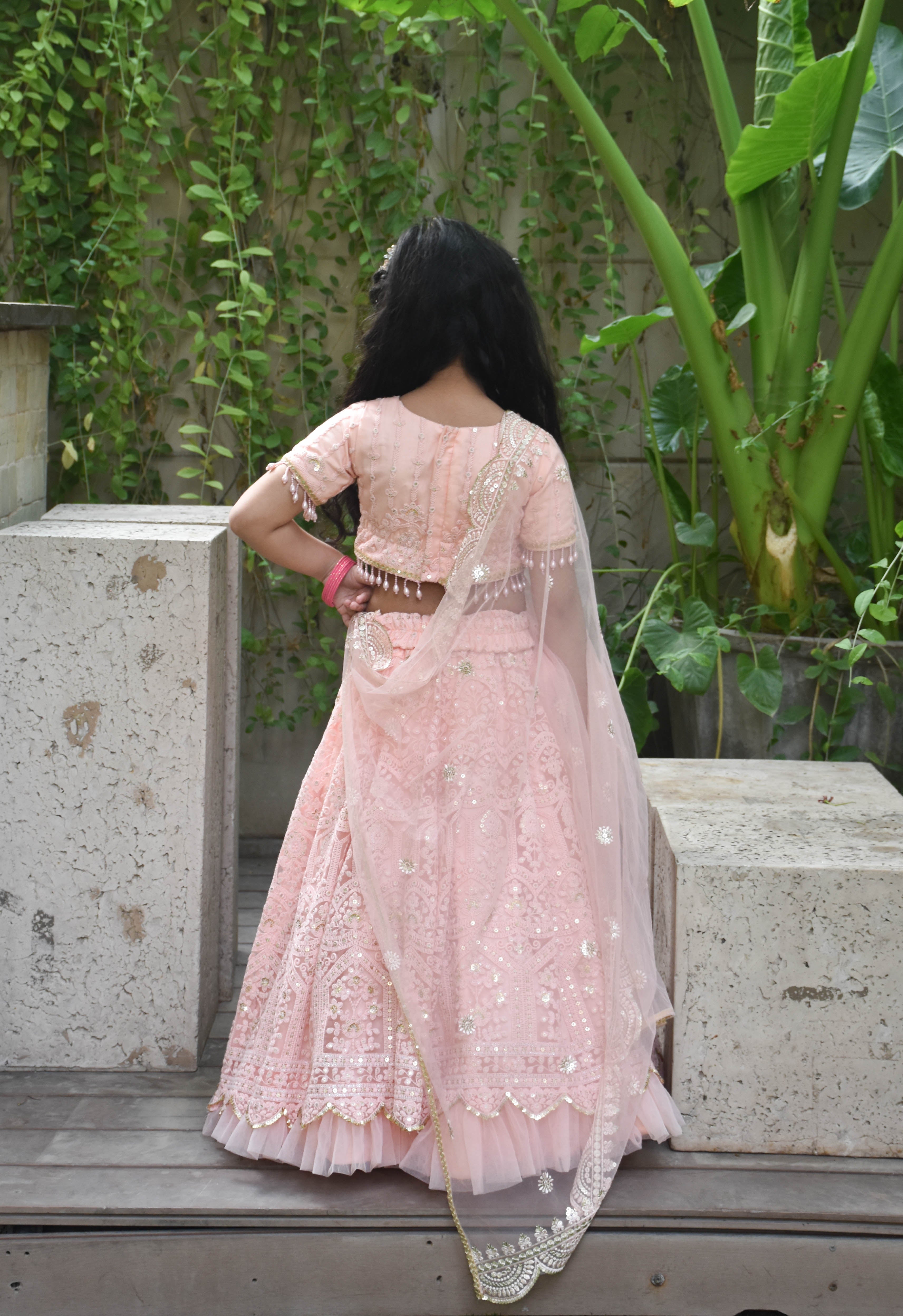 Peach Thread Lehenga for Girls