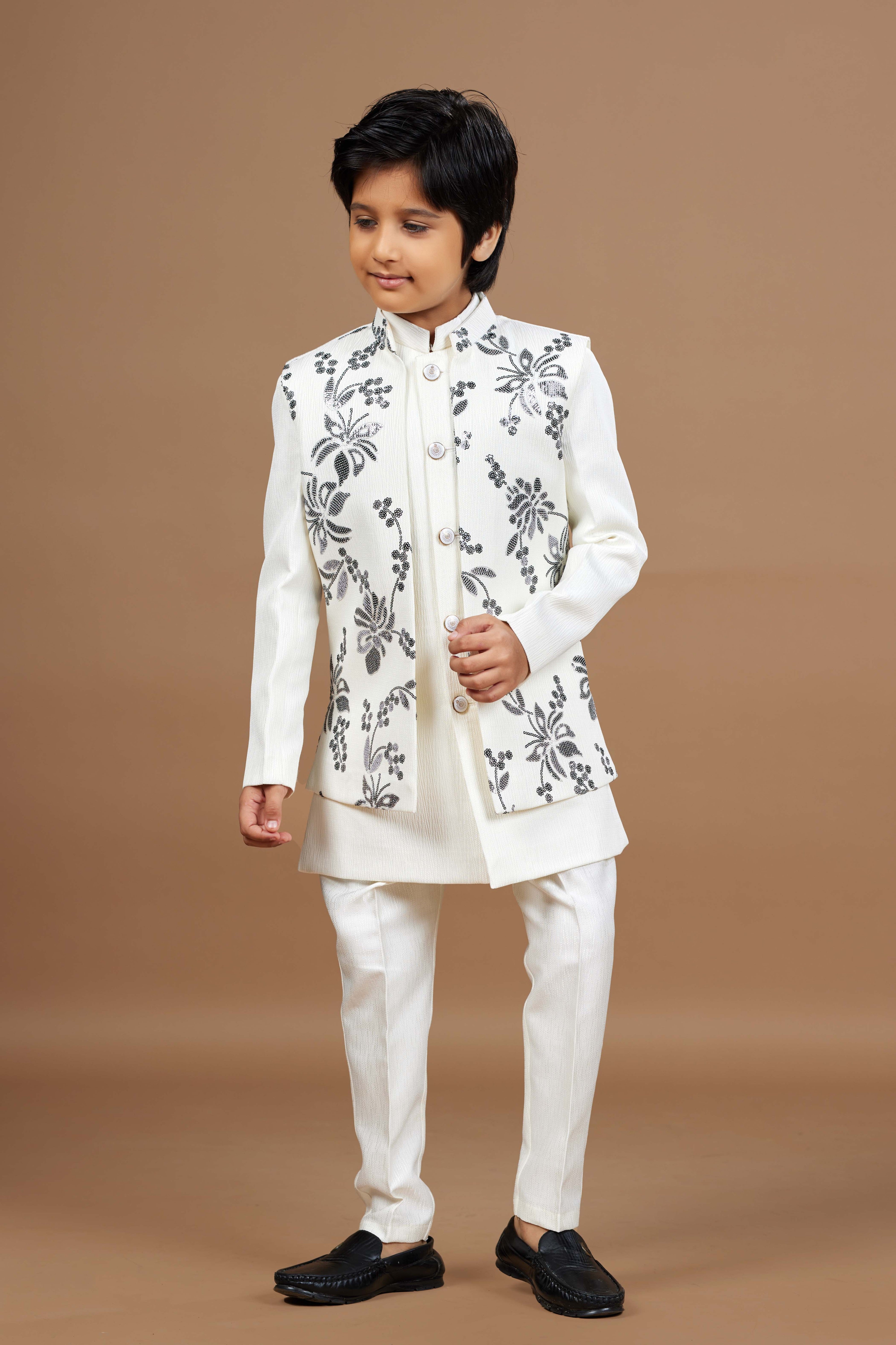 Ivory Embroidered Boys Ethnic Wear Set