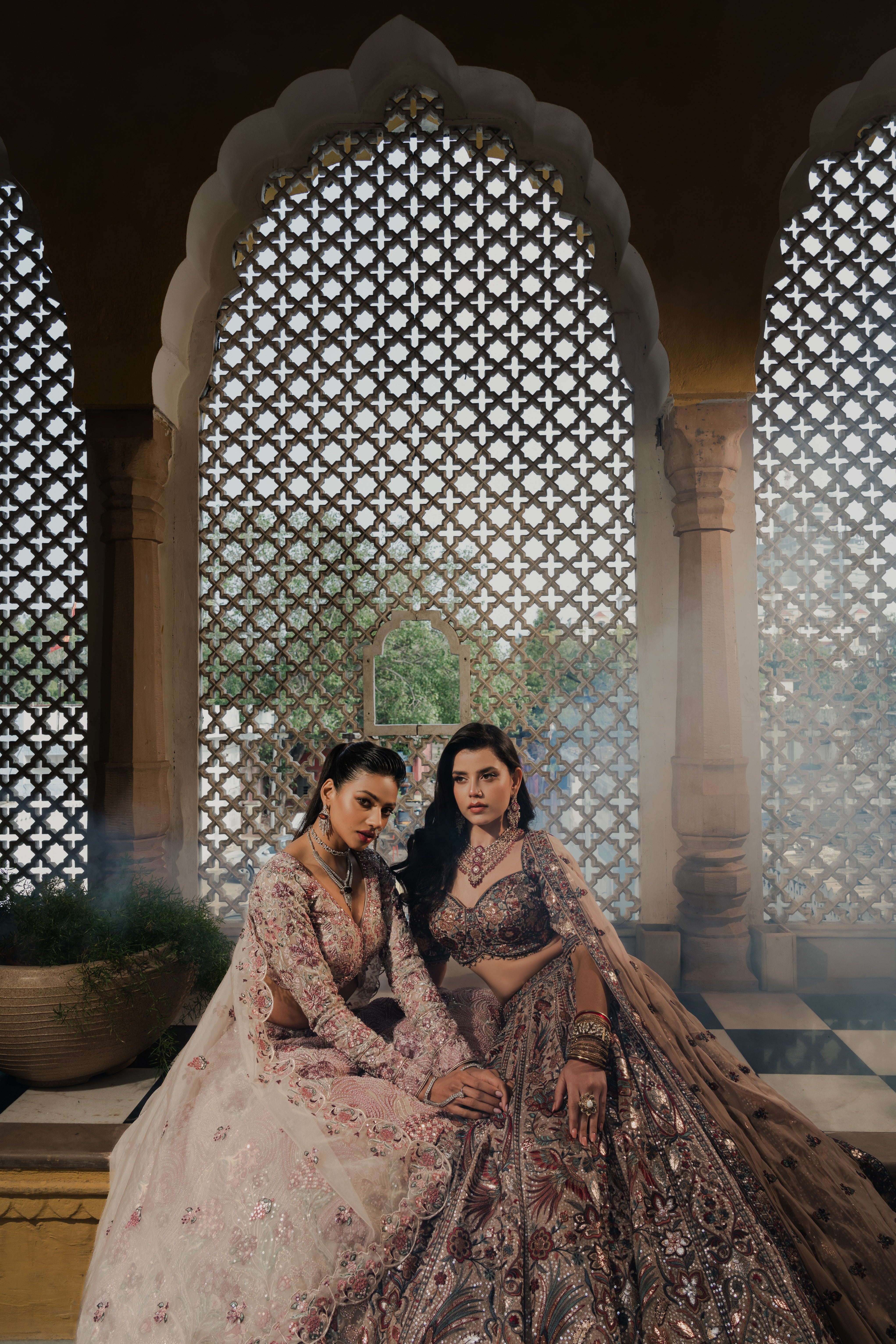 Beige Multi-Color Silk Lehenga with Intricate Resham Embroidery  Mokshaa