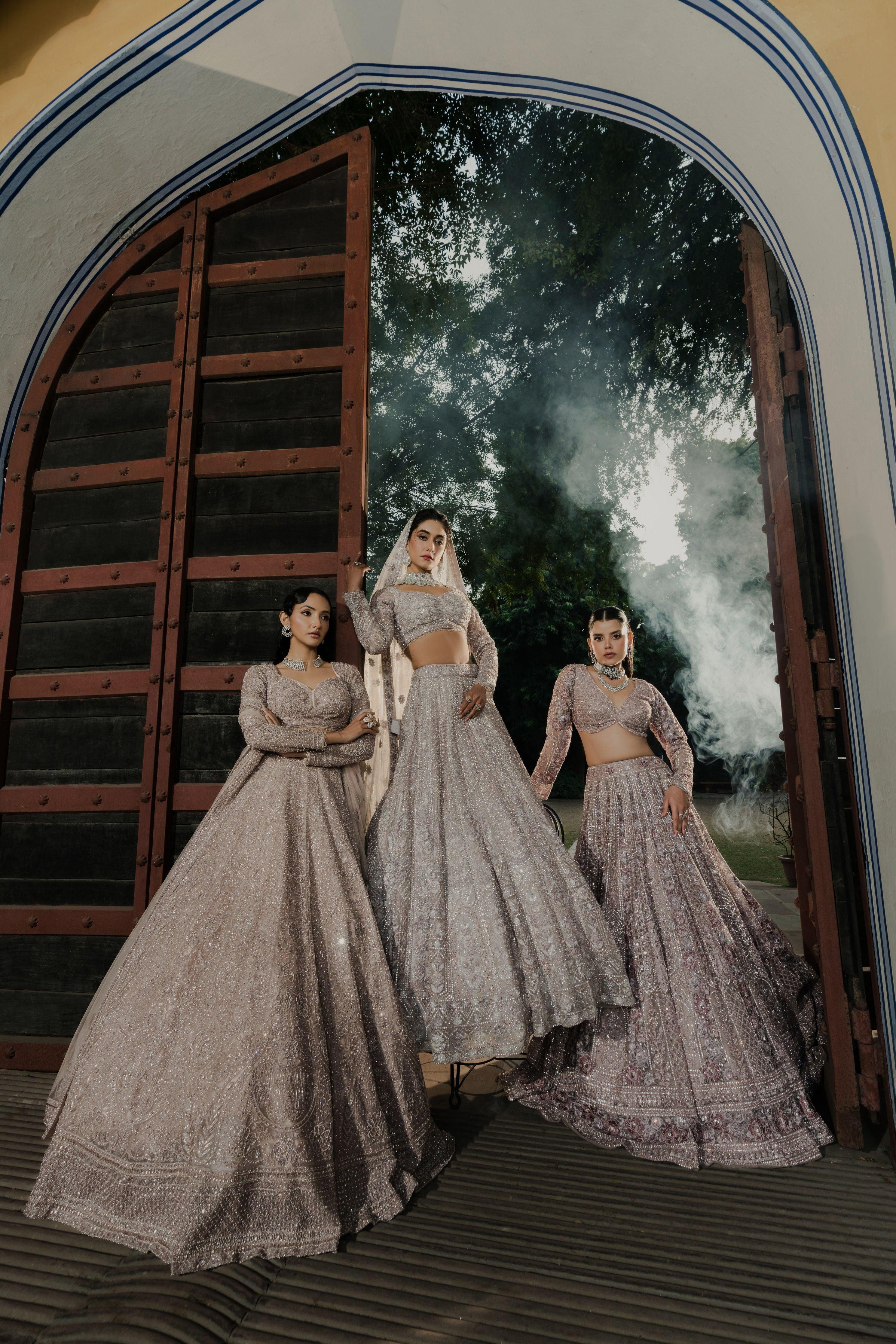 Pastel Grey Net Lehenga with Intricate Sequin Work  Mokshaa