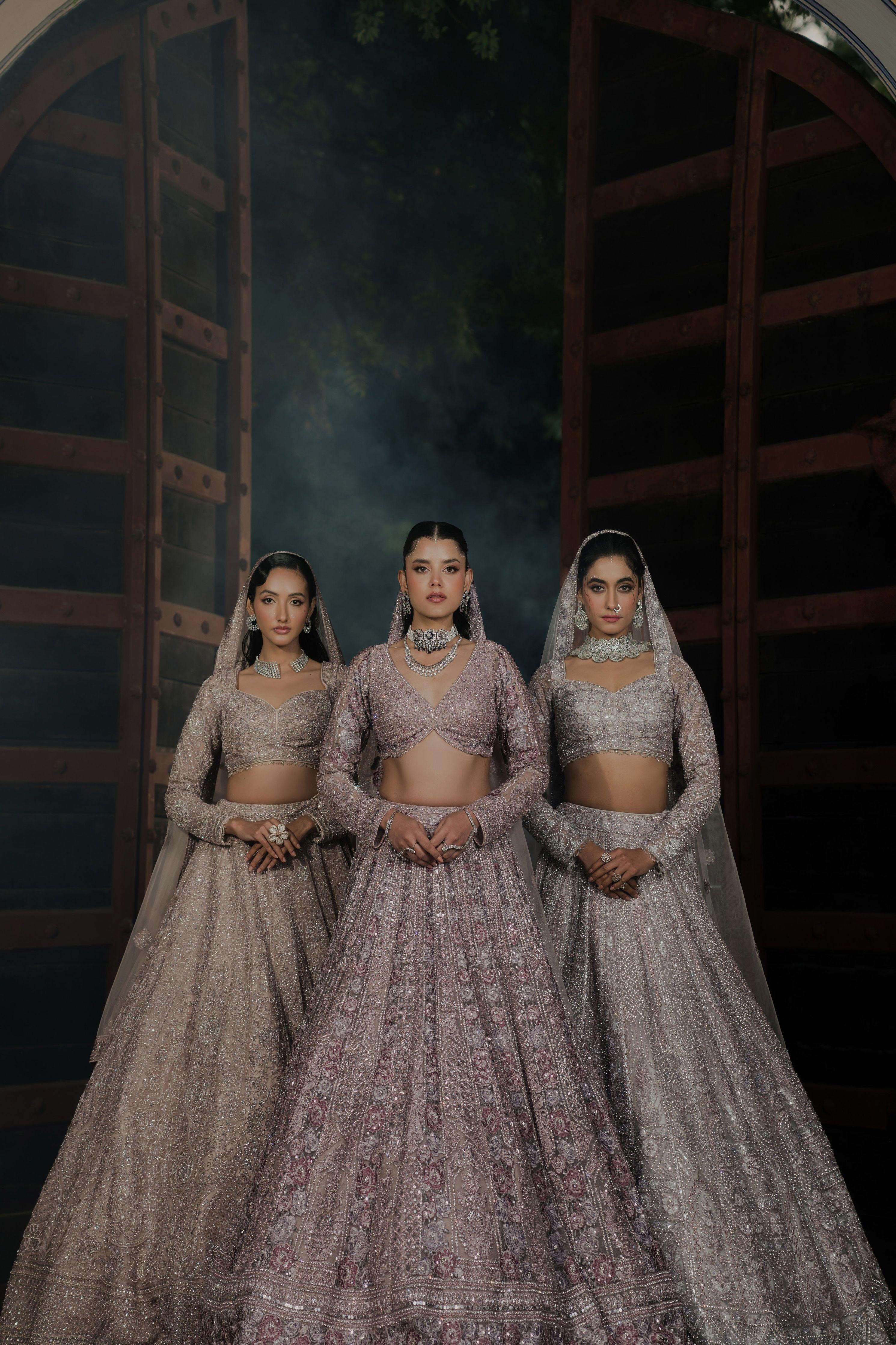 Pastel Grey Net Lehenga with Intricate Sequin Work  Mokshaa