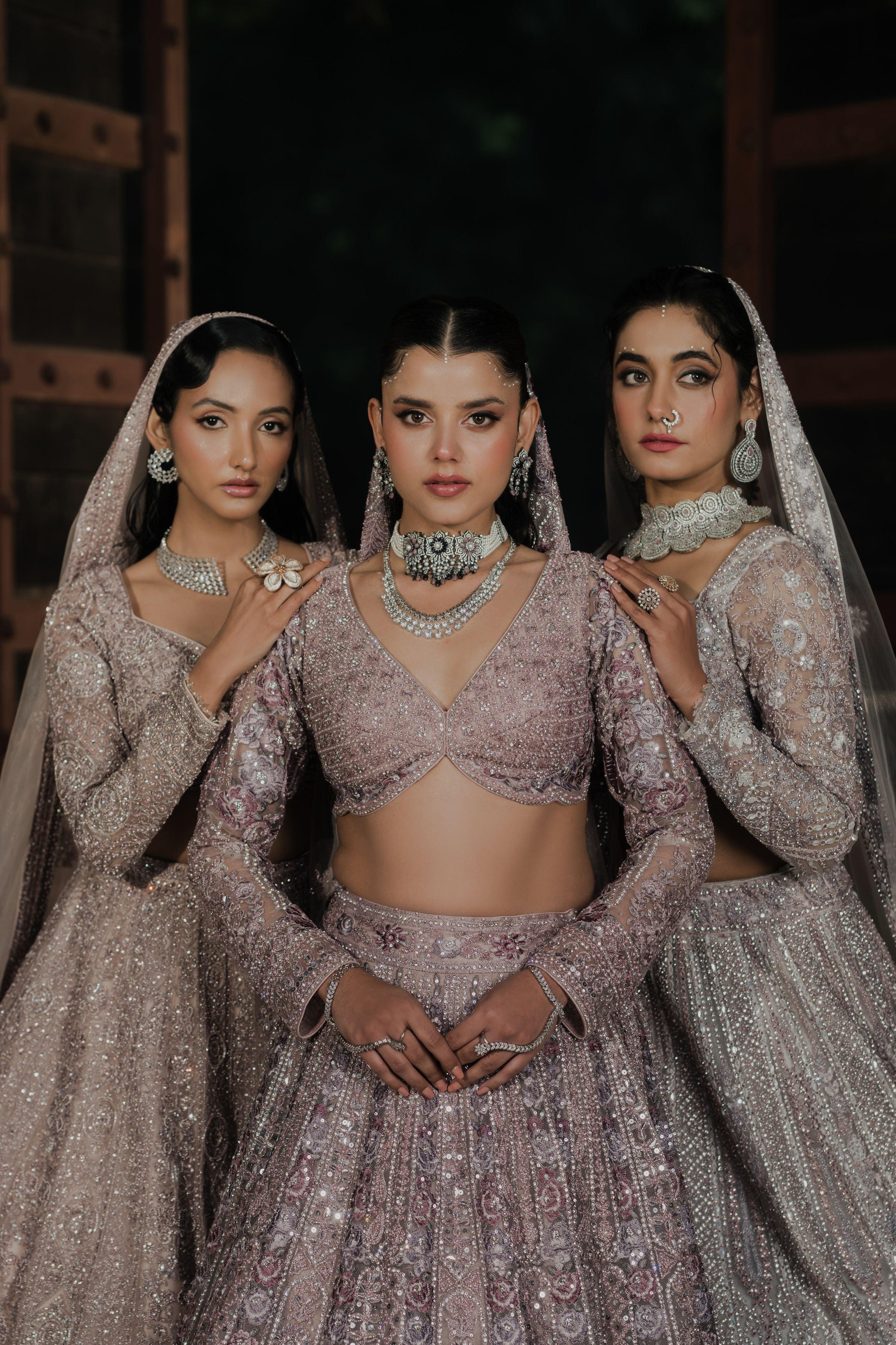 Pastel Grey Net Lehenga with Intricate Sequin Work  Mokshaa