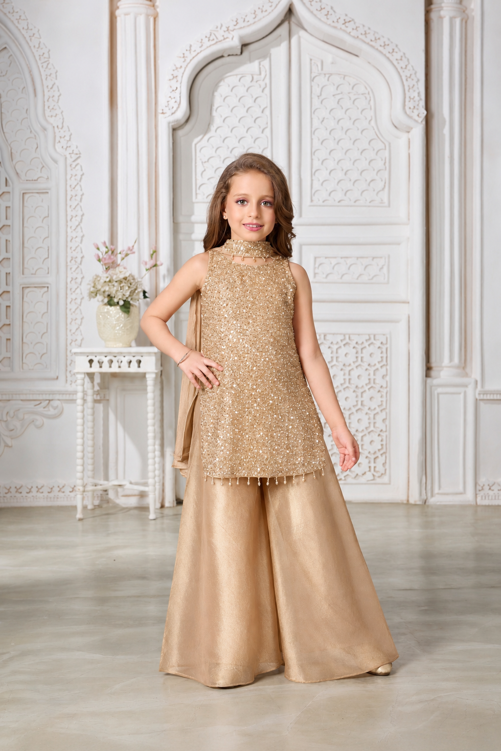 Gold Designer Palazzo Set for Girls