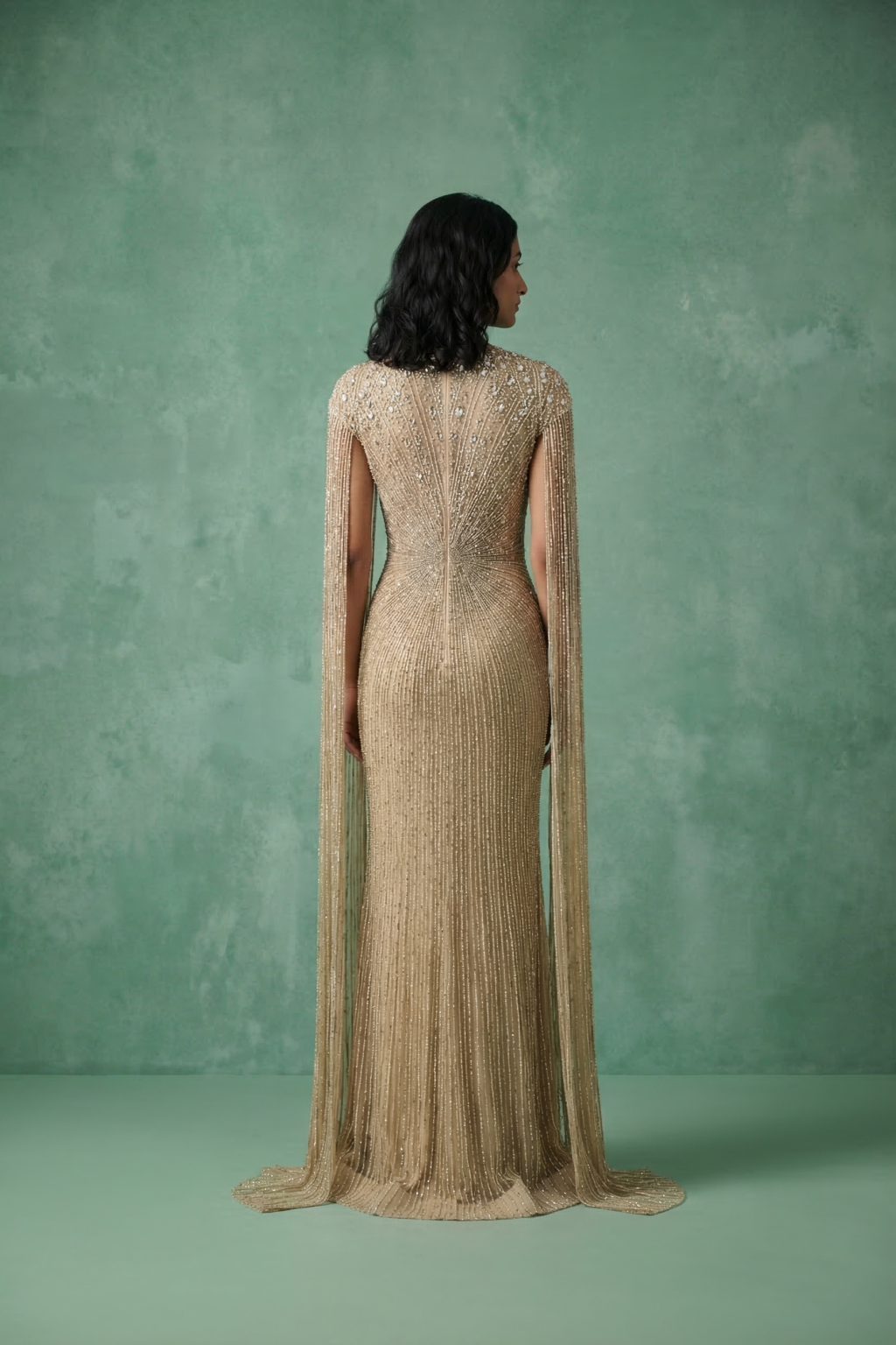 Champagne Embellished Evening Gown