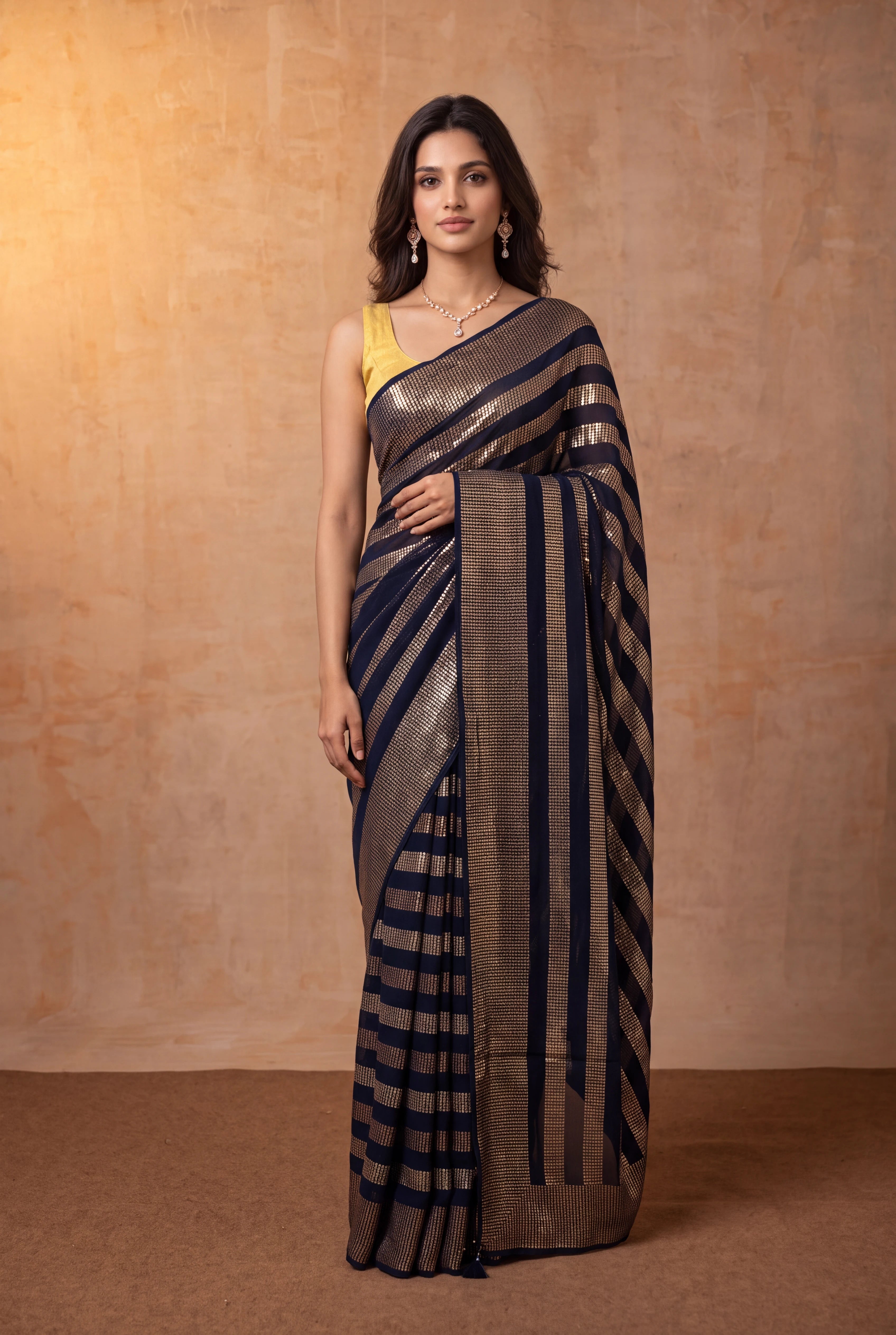 Navy Blue Georgette Saree