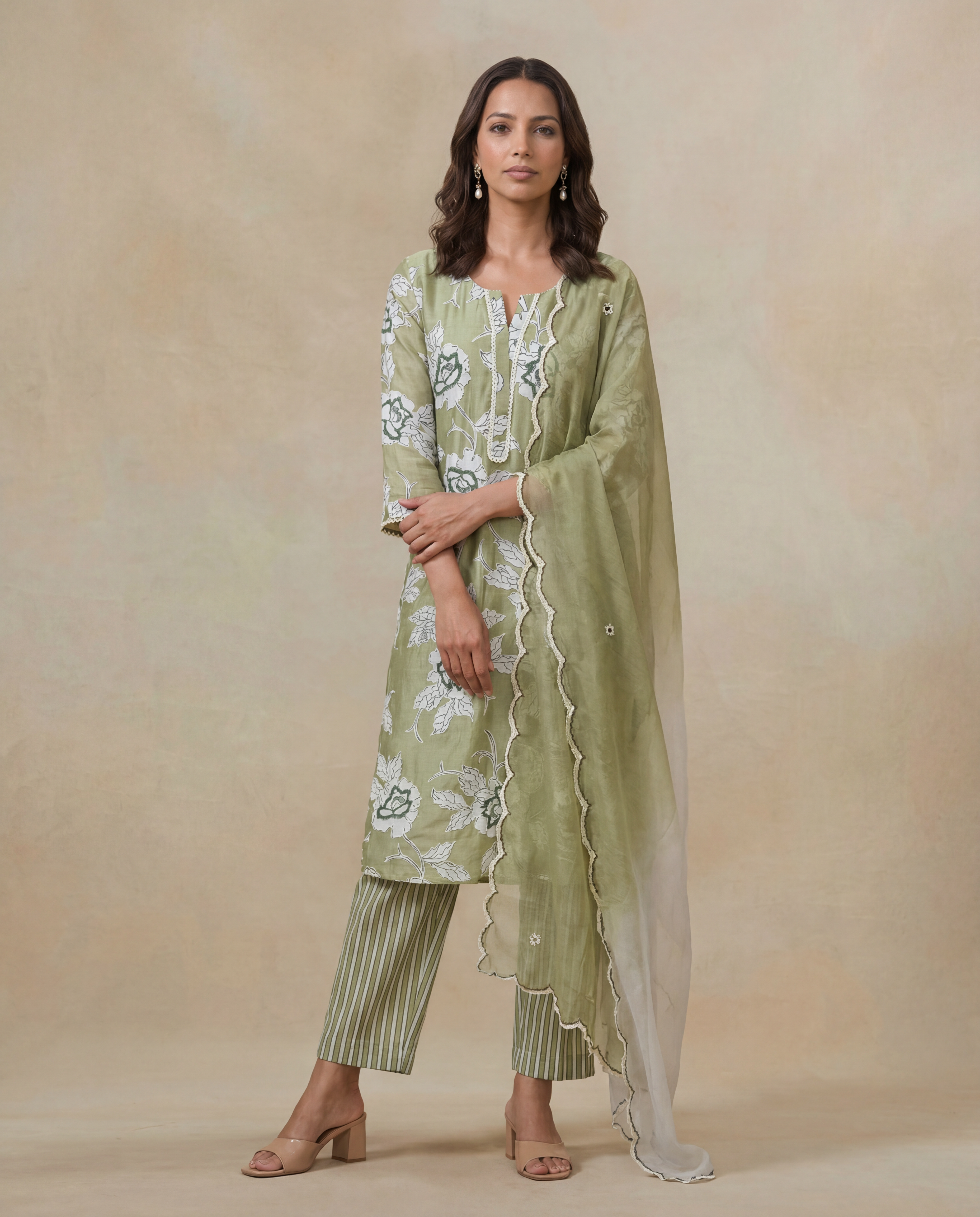 Sage Green Chanderi Cotton Salwar Set