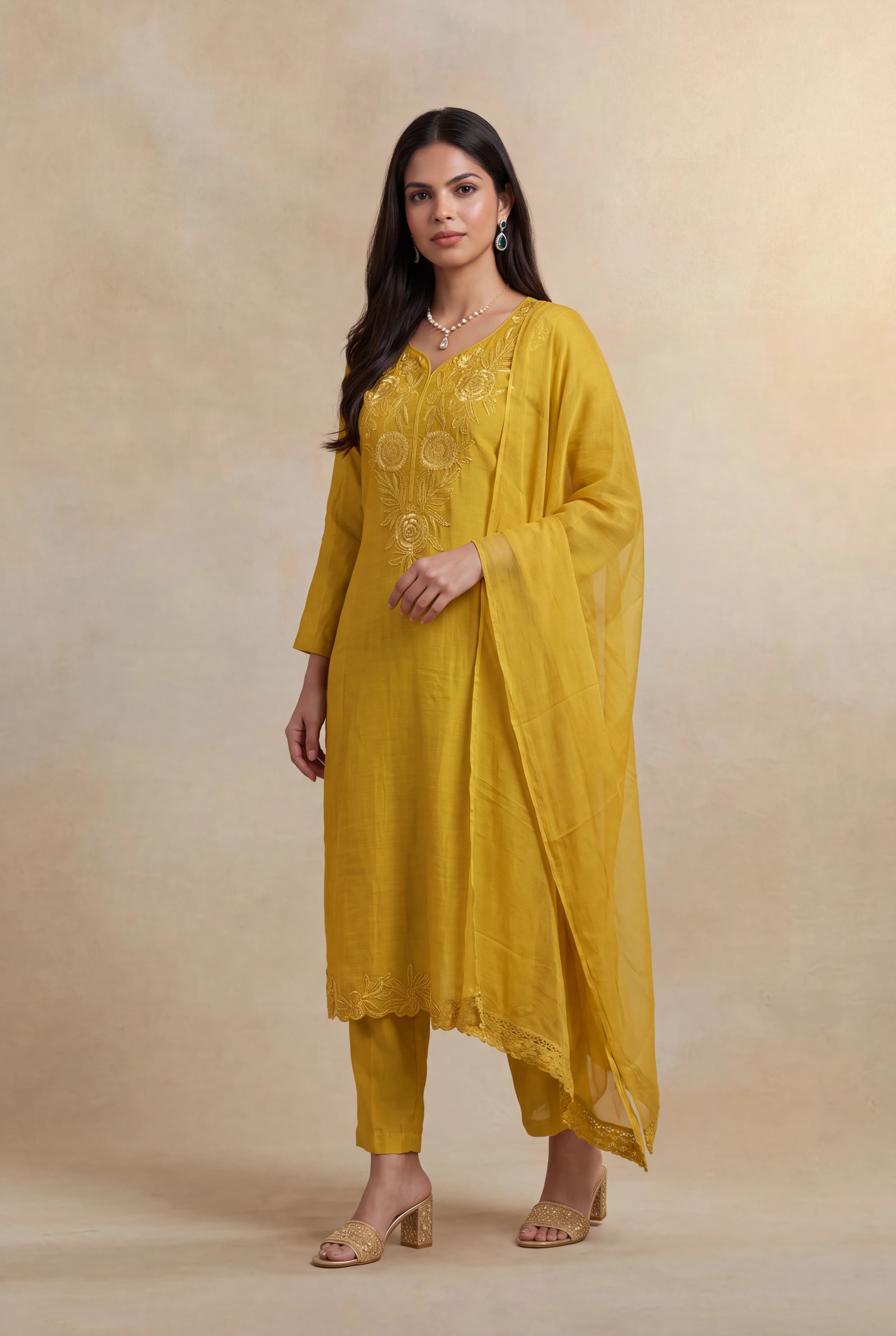 Mustard Mul Cotton Straight-Cut Salwar Set