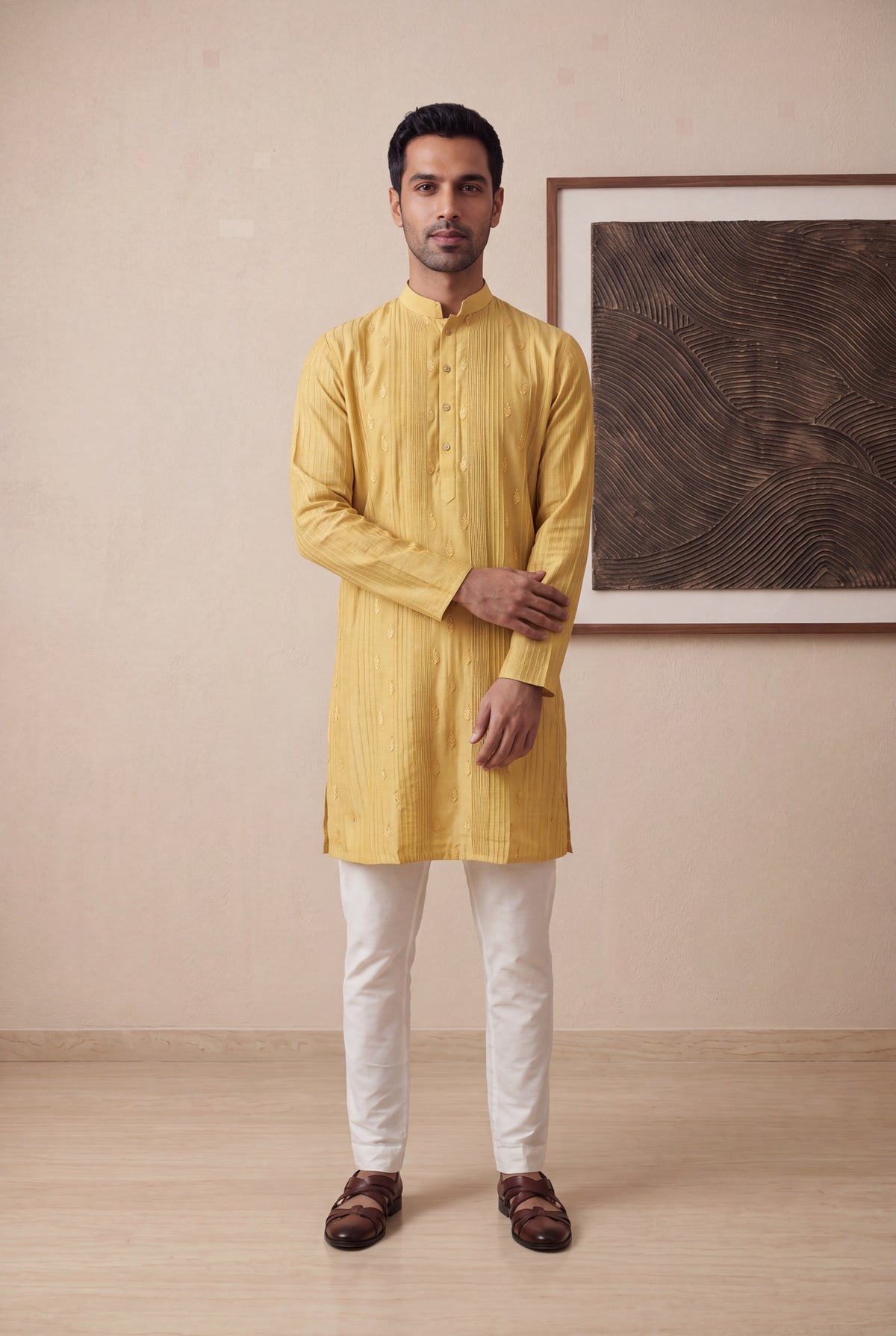 Mustard Yellow Silk Cotton Kurta Pant Set