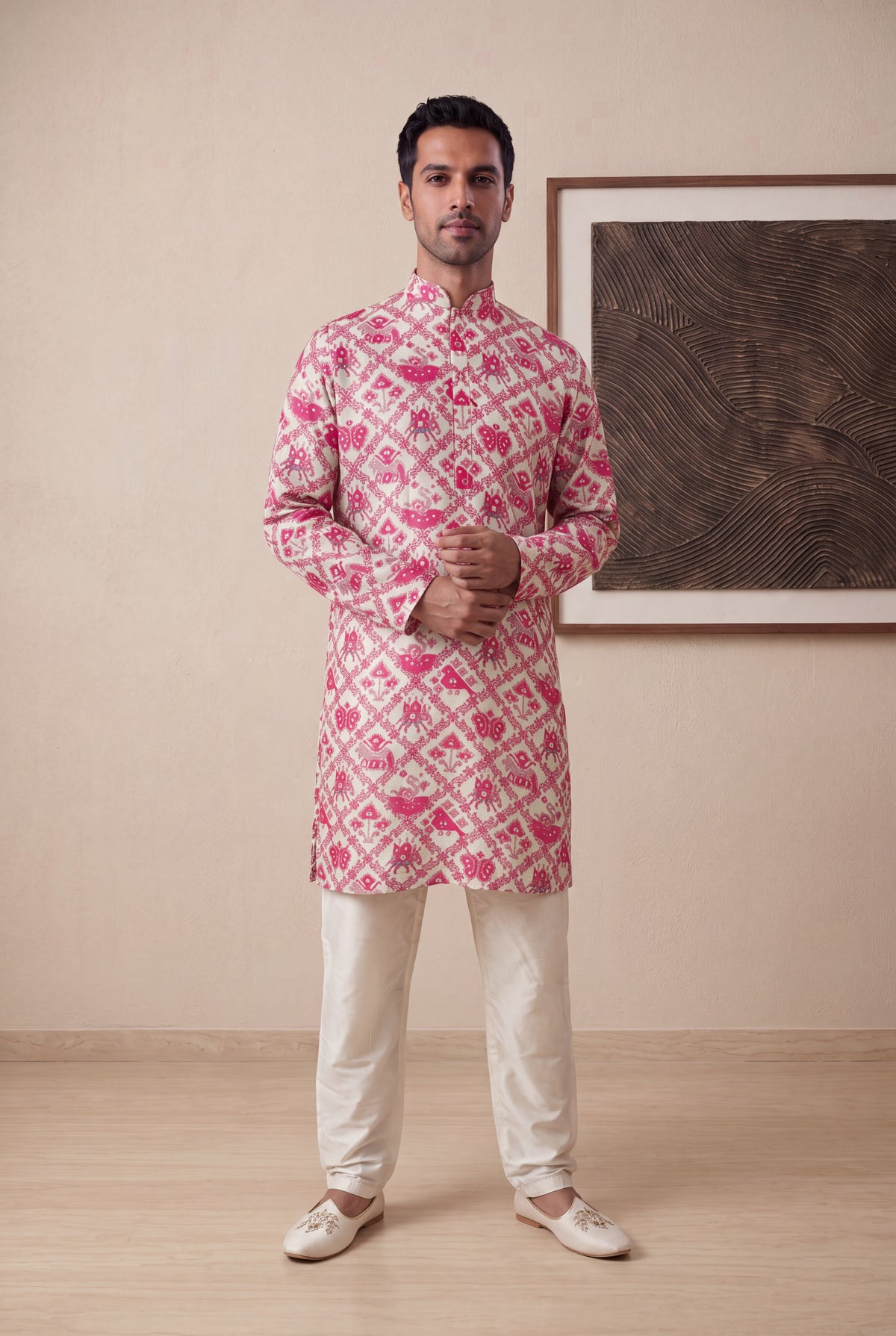 Pink Chanderi Silk Kurta Pant Set
