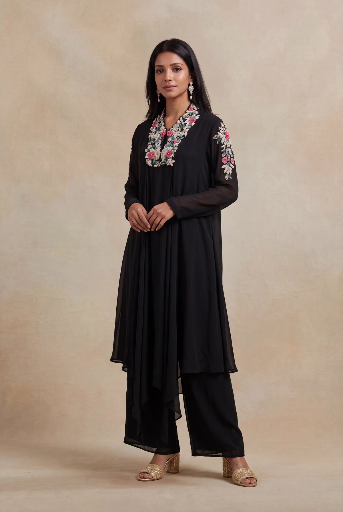 Black Georgette Indo-Western Set